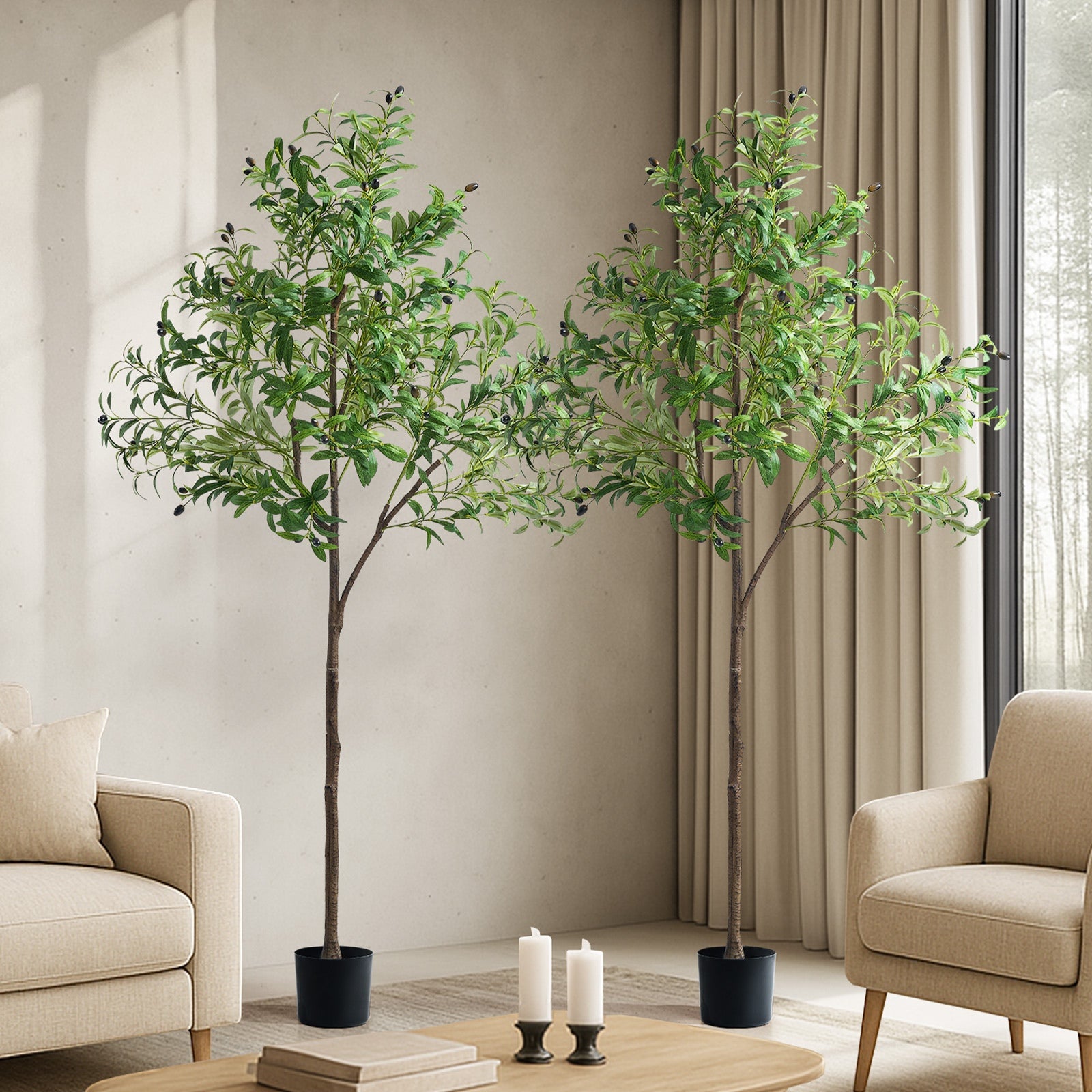 Livsip 2 Pack Artificial Olive Tree Faux Potted Plants Home Garden Decor 180cm - Sunyee