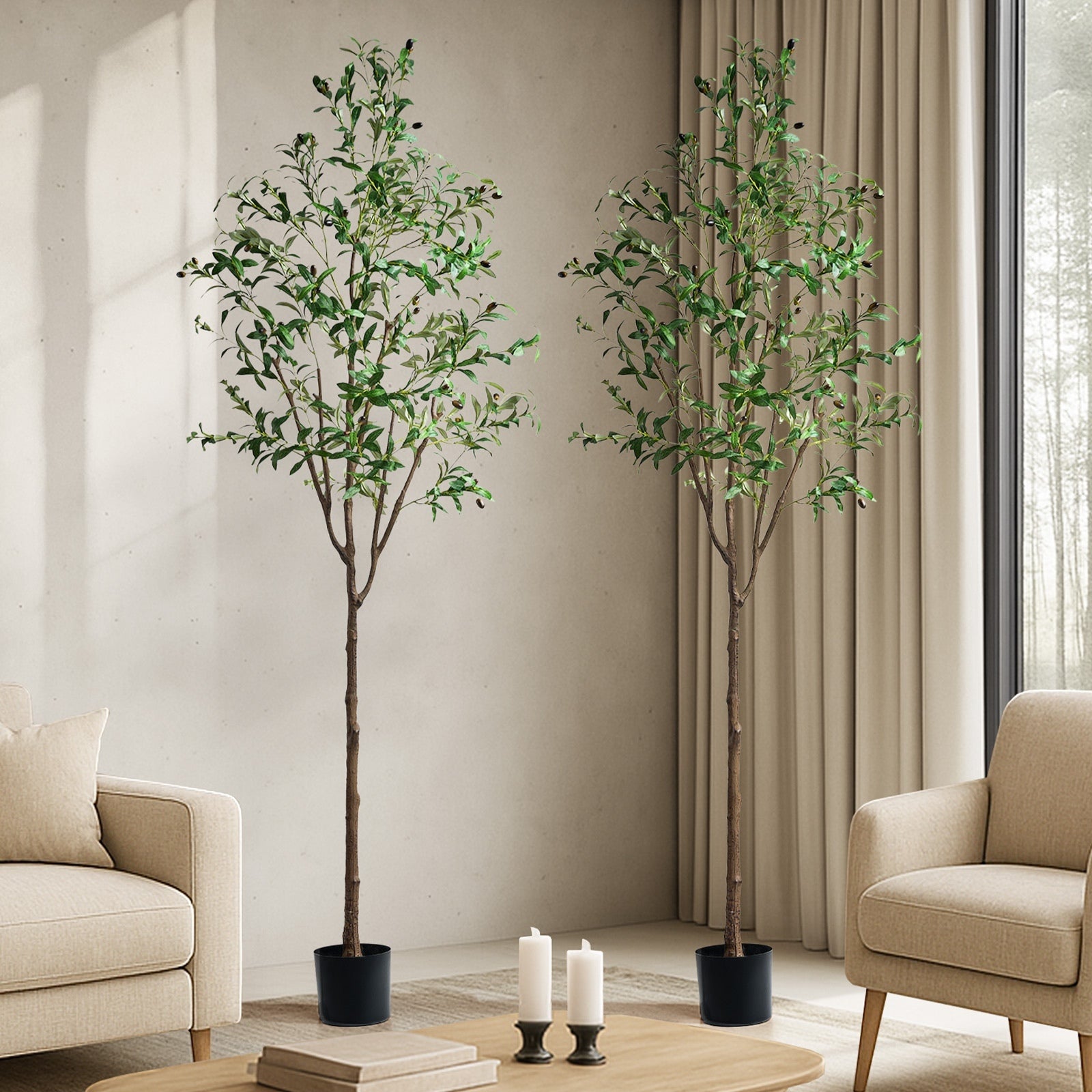 Livsip 2PCS Artificial Potted Plants Lifelike Fake Tree Home Decor 150-210cm - Sunyee