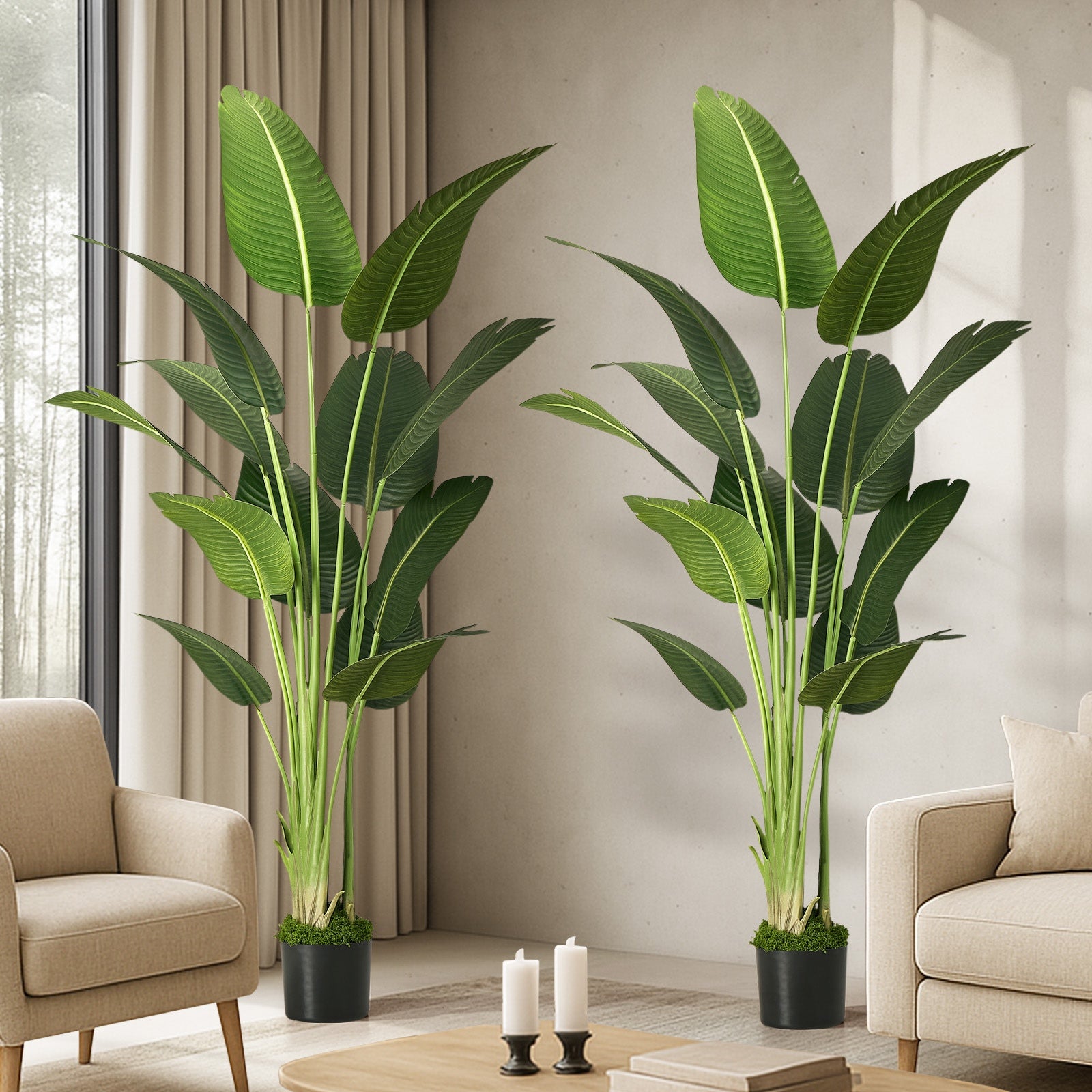 Livsip 2 Pack Artificial Bird of Paradise Plant 180cm Fake Palm Tree Home Decor
