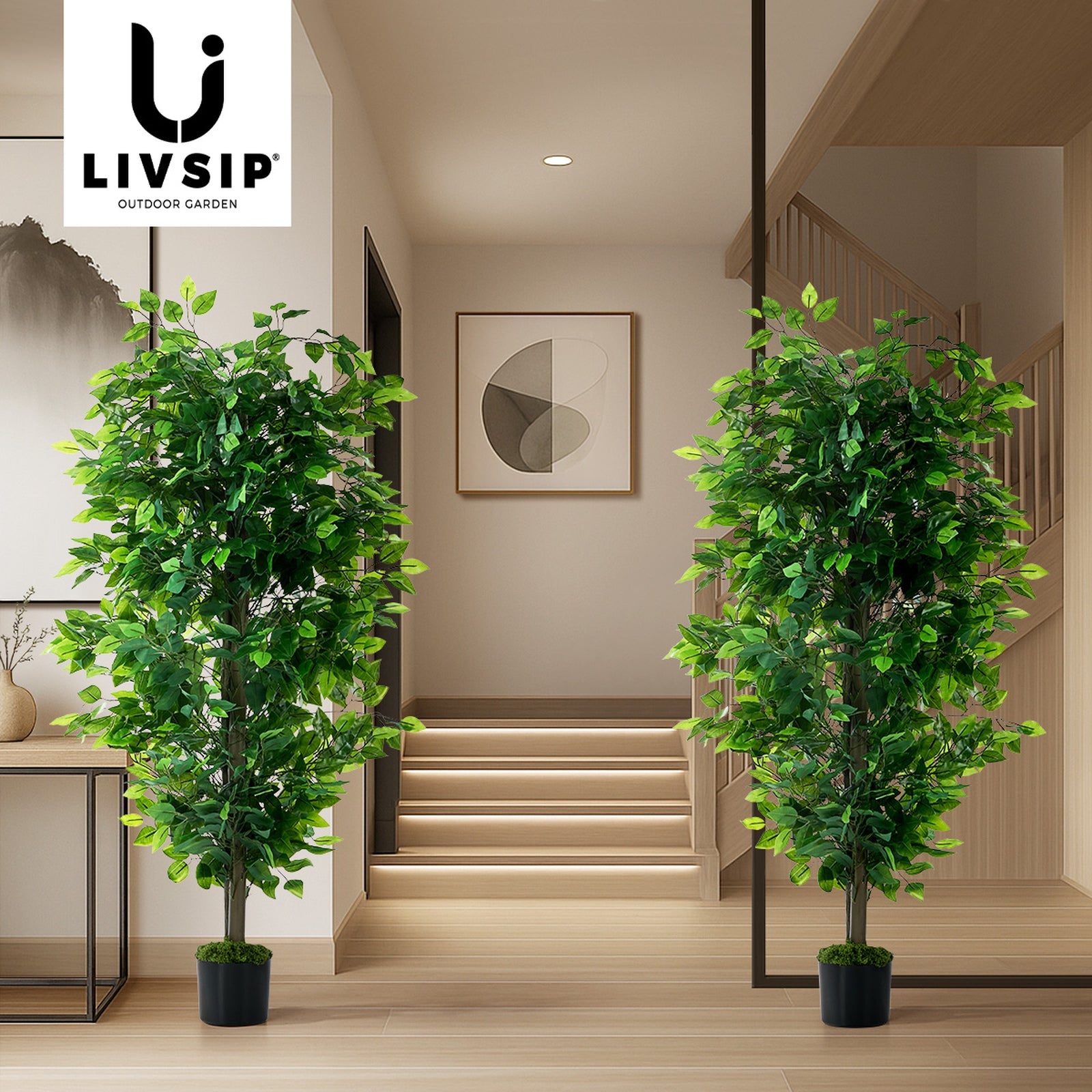 Livsip 2 Pack Artificial Ficus Tree 150cm Potted Faux Plant Outdoor Home Decor