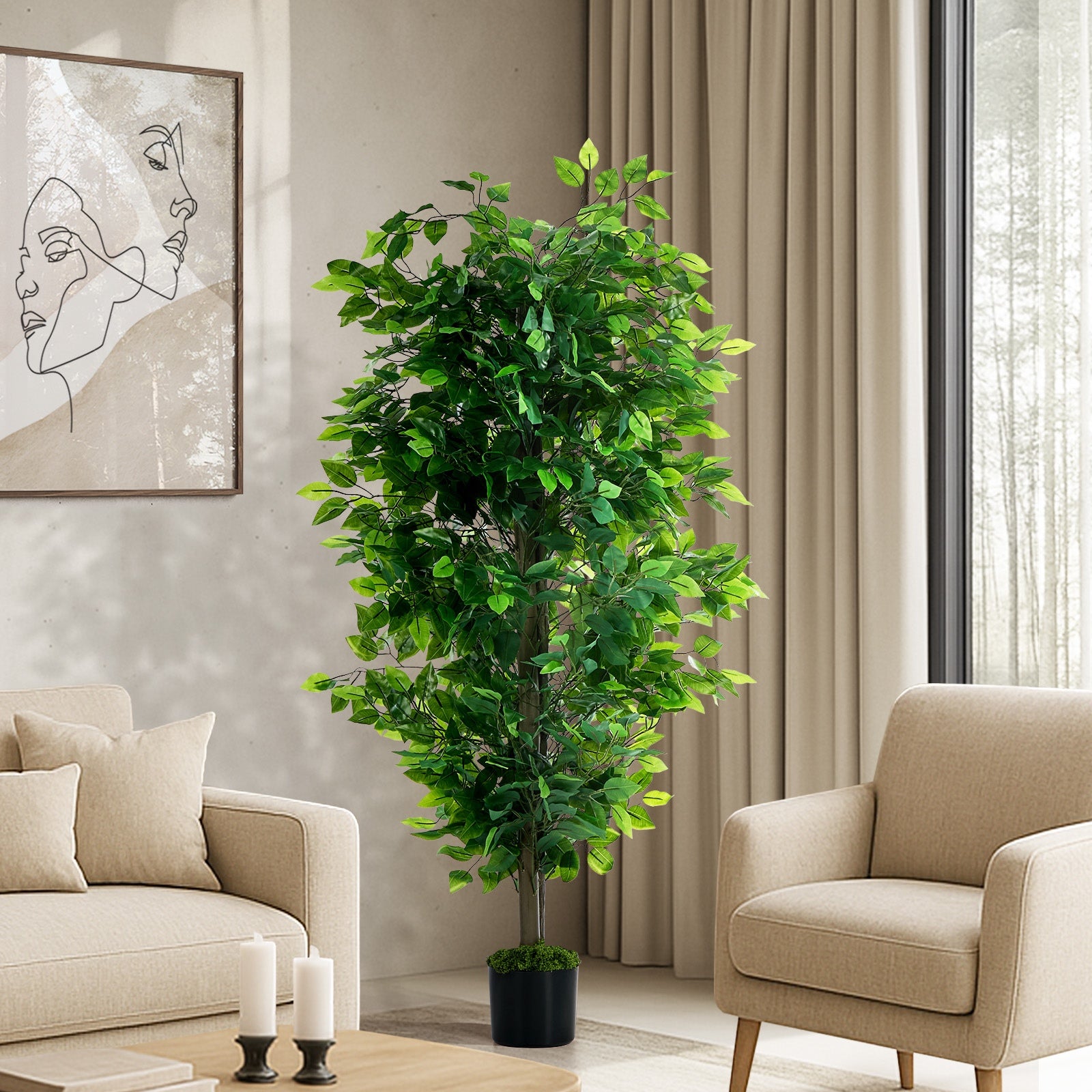 Livsip 150cm Artificial Ficus Tree Realistic Potted Faux Plant Home Decor