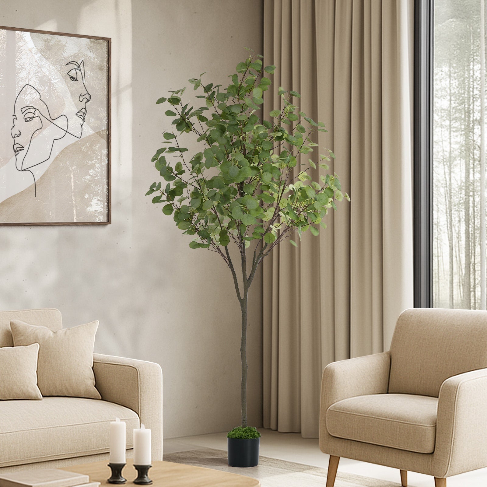 Livsip 150cm Artificial Eucalyptus Tree Realistic Potted Faux Plant Home Decor