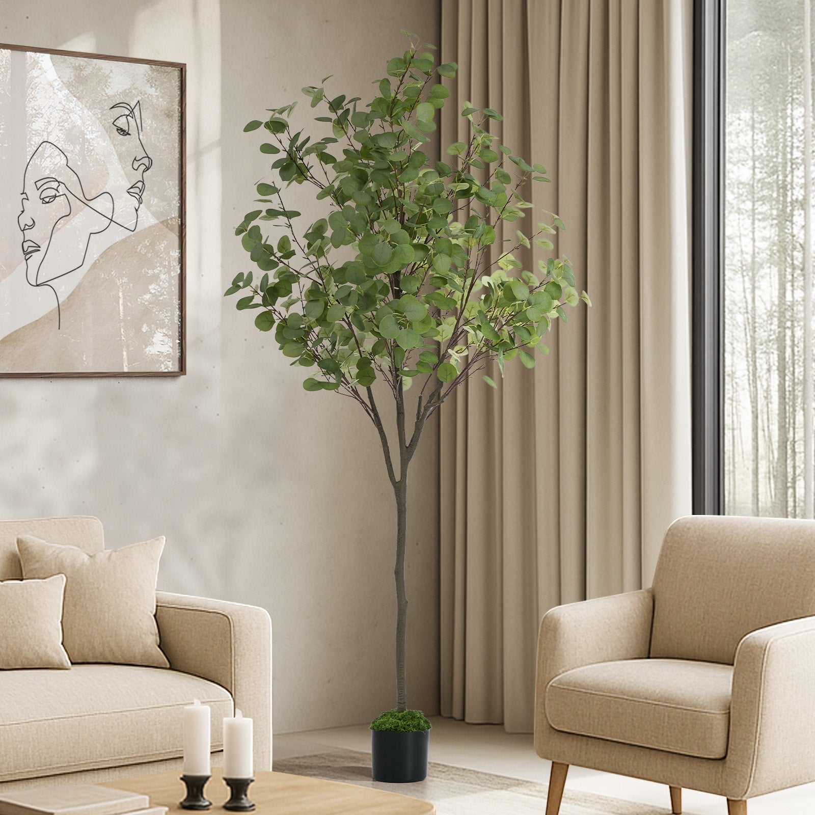 Livsip 180cm Artificial Eucalyptus Tree Realistic Potted Faux Plant Home Decor