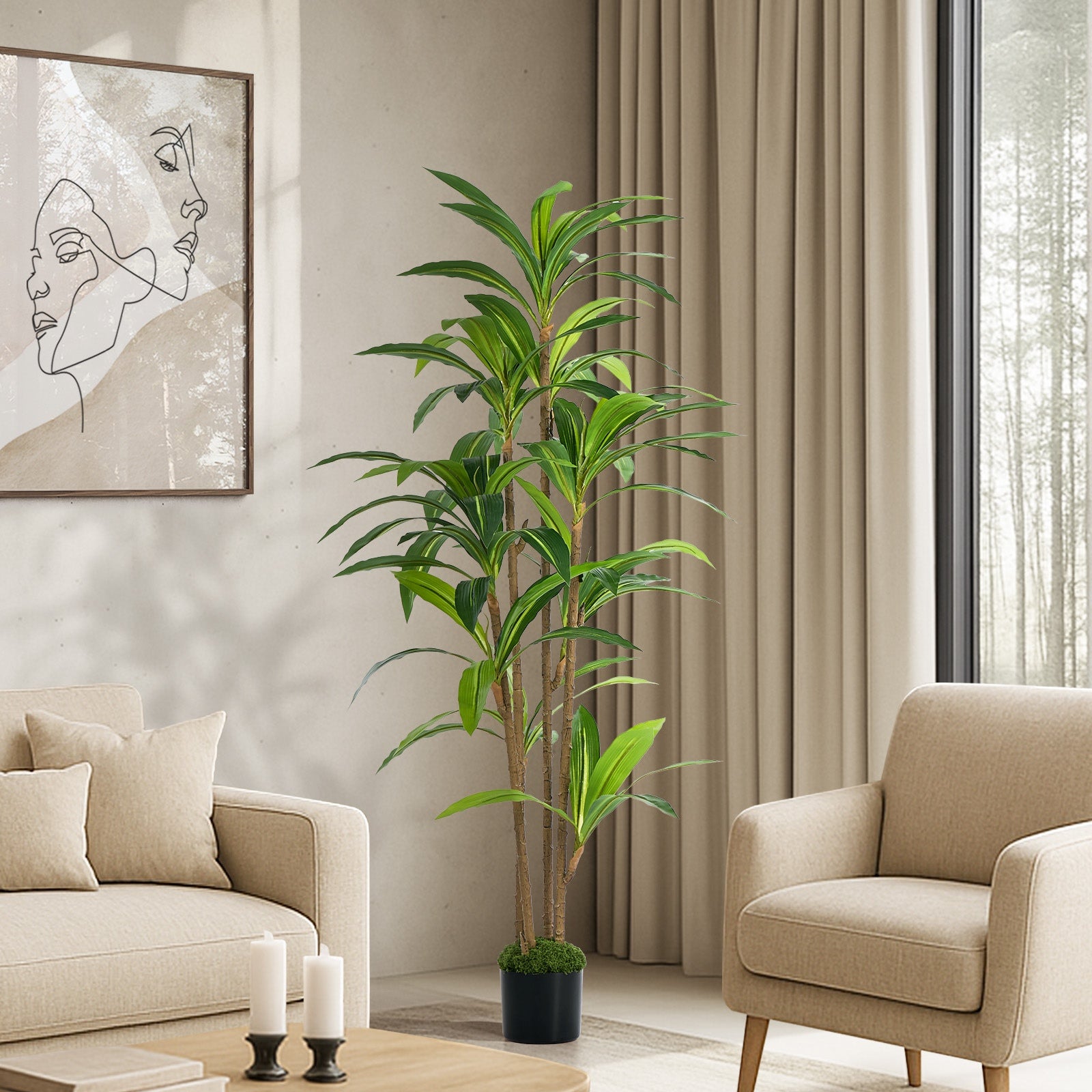 Livsip 150cm Artificial Dracaena Tree Realistic Potted Faux Plant Home Decor