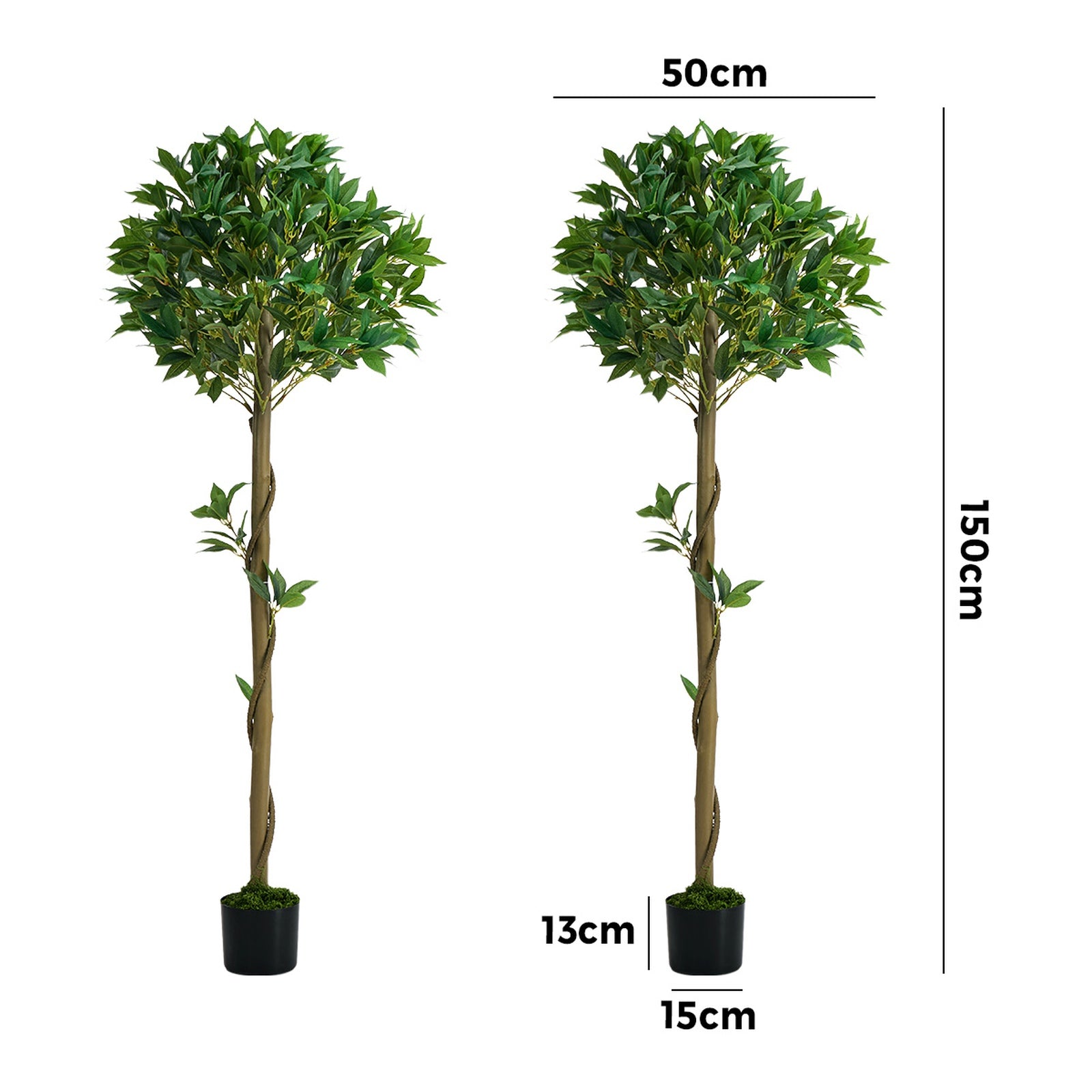 Livsip 2 Pack Artificial Bay Tree Potted Laurel Ball Topiary Faux Plant 150cm