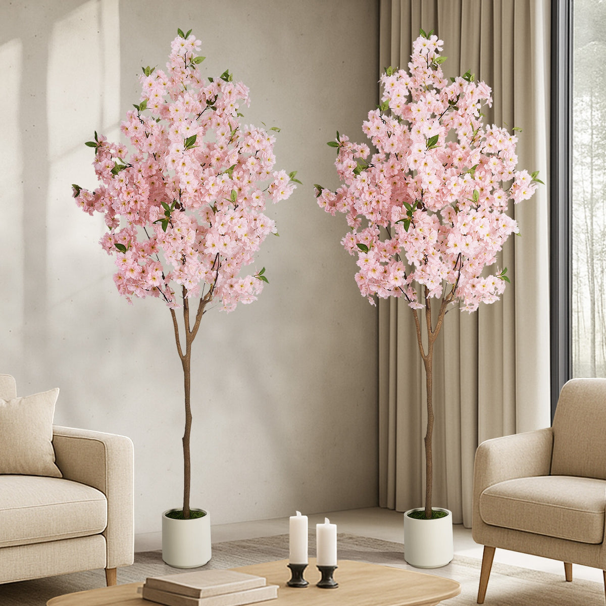 Livsip 2 Pack Artificial Cherry Blossom Tree 180cm Lifelike Potted Faux Plants