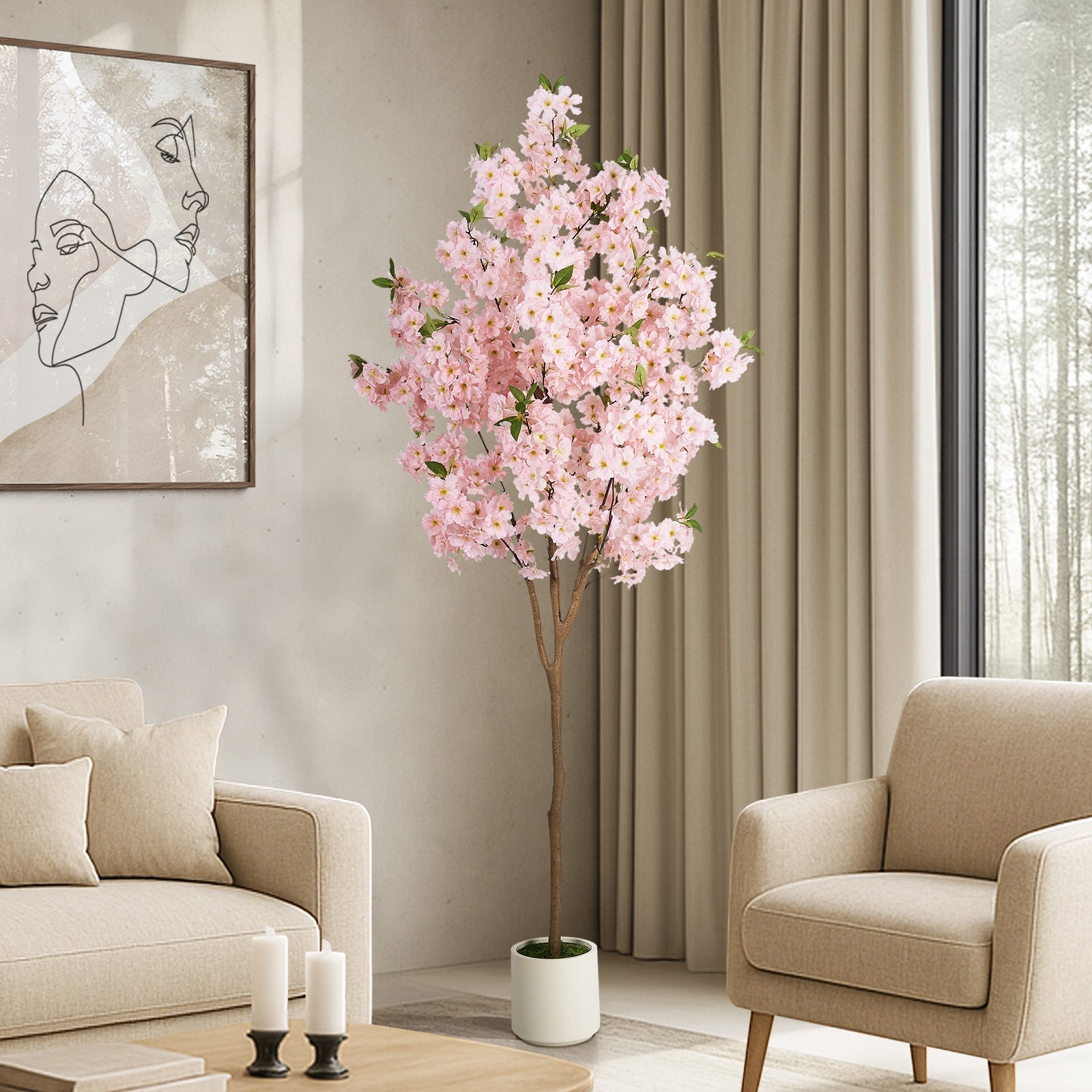 Livsip 180cm Artificial Cherry Blossom Tree Lifelike Potted Faux Plants