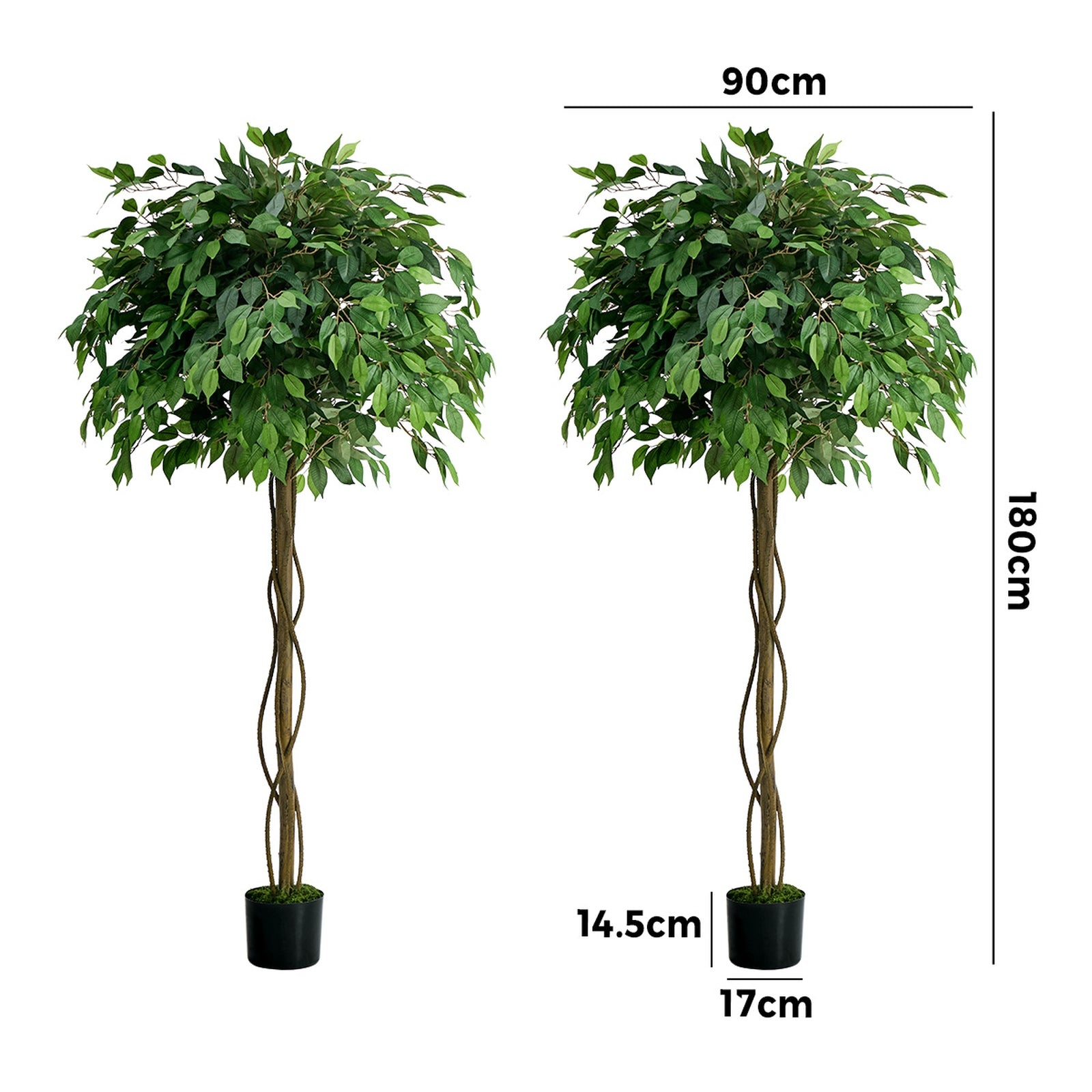 Livsip 2 Pack Artificial Ficus Tree 180cm Realistic Potted Faux Plant Home Decor