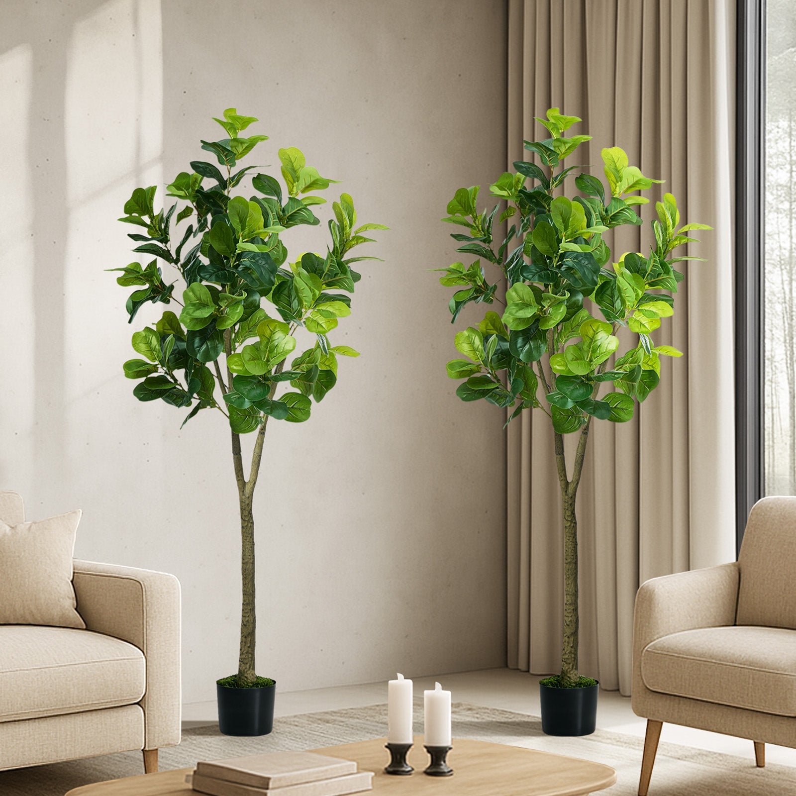 Livsip 2 Pack Artificial Fiddle Leaf Fig Tree 150cm Potted Faux Plant Home Decor