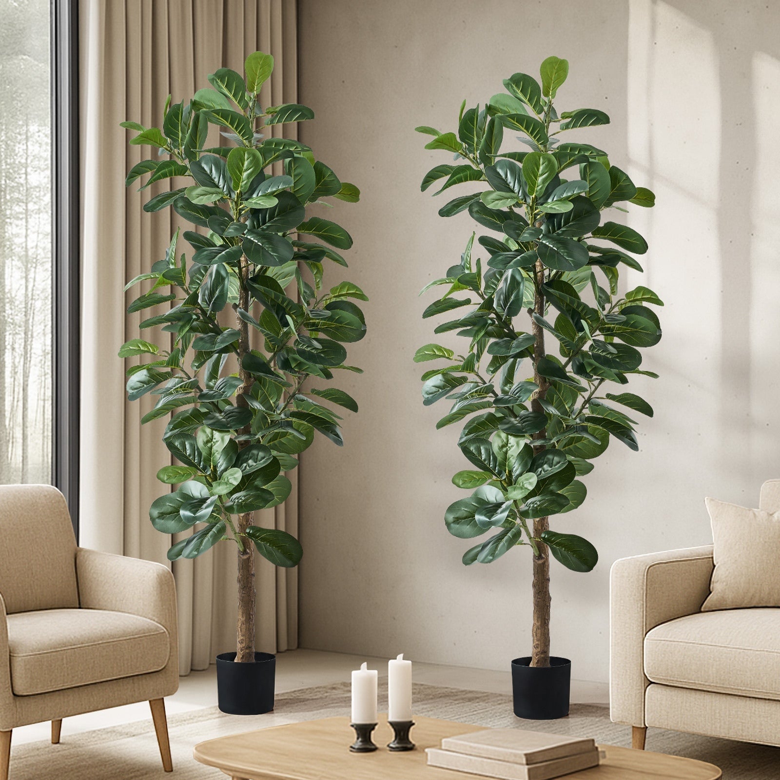 Livsip 2PCS Artificial Potted Plants Lifelike Fake Tree Home Decor 150-210cm - Sunyee