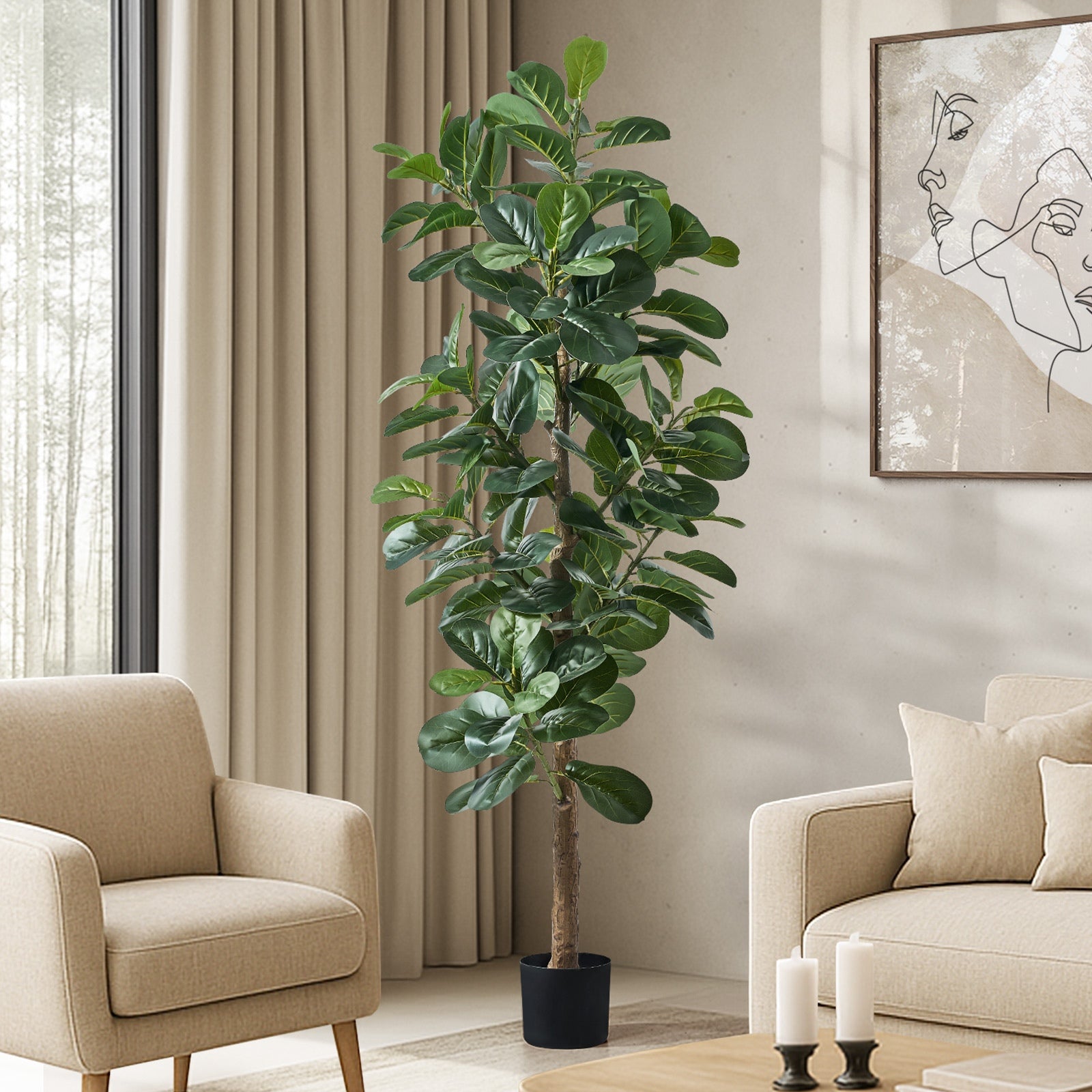 Livsip 180cm Artificial Fiddle Leaf Fig Tree Lifelike Faux Plants Home Decor - Sunyee