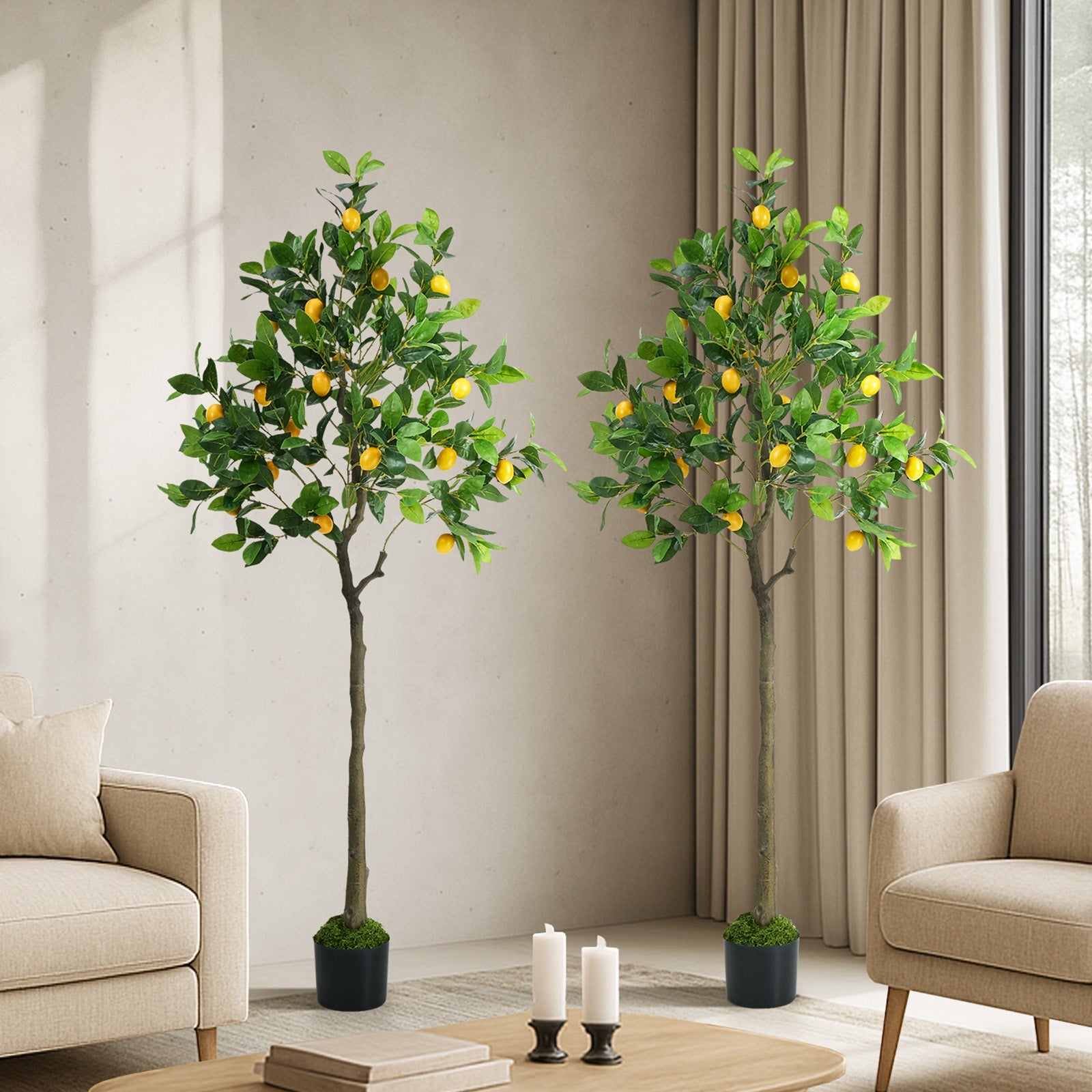Livsip 2 Pack Artificial Lemon Tree 150cm Realistic Potted Faux Plant Home Decor