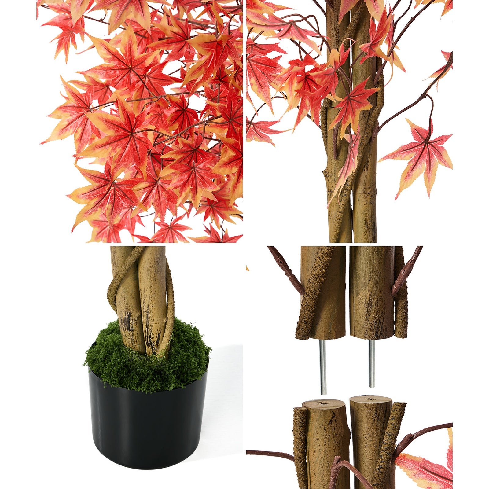 Livsip 2 Pack Artificial Red Maple Tree 180cm Potted Faux Plant Home Decor
