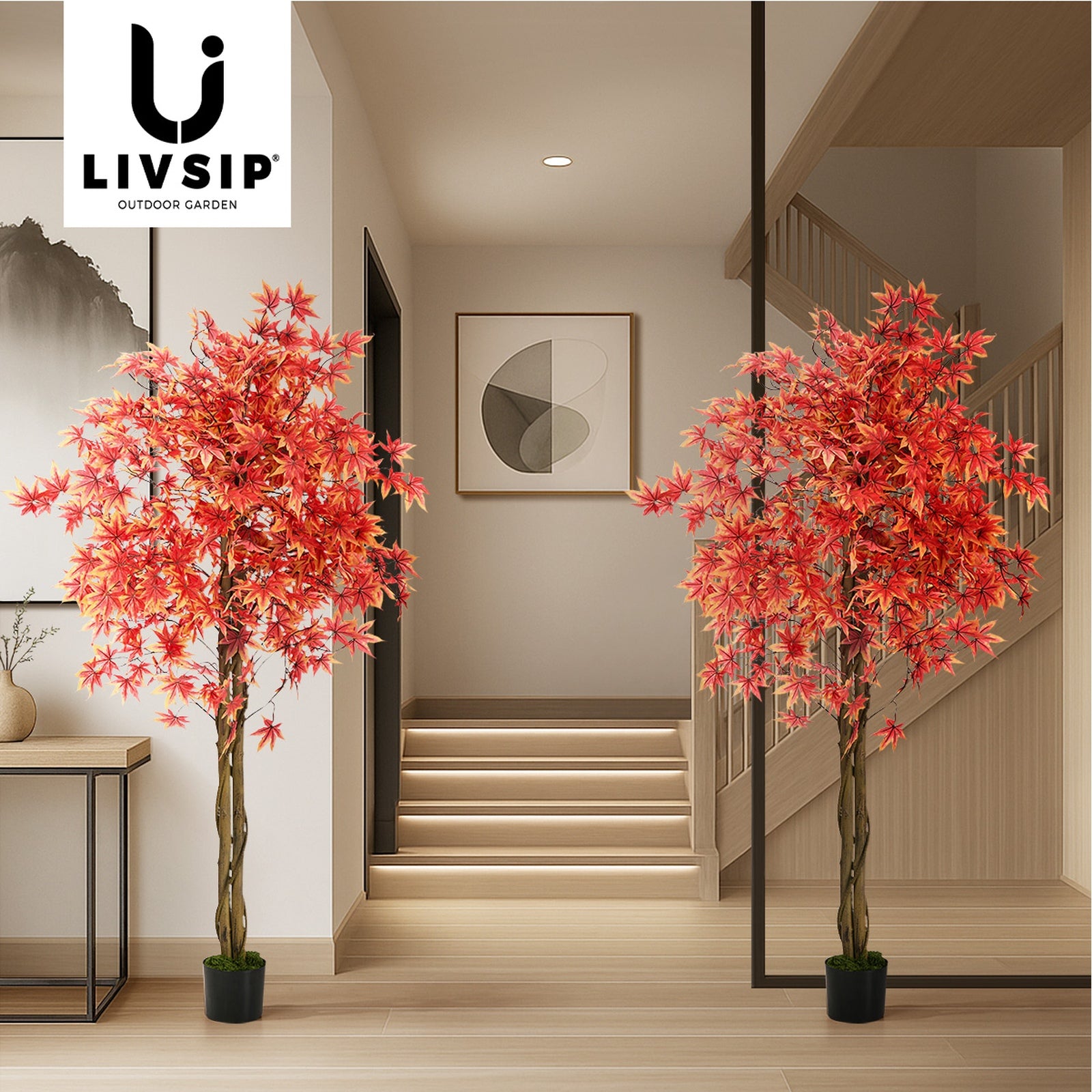 Livsip 2 Pack Artificial Red Maple Tree 180cm Potted Faux Plant Home Decor