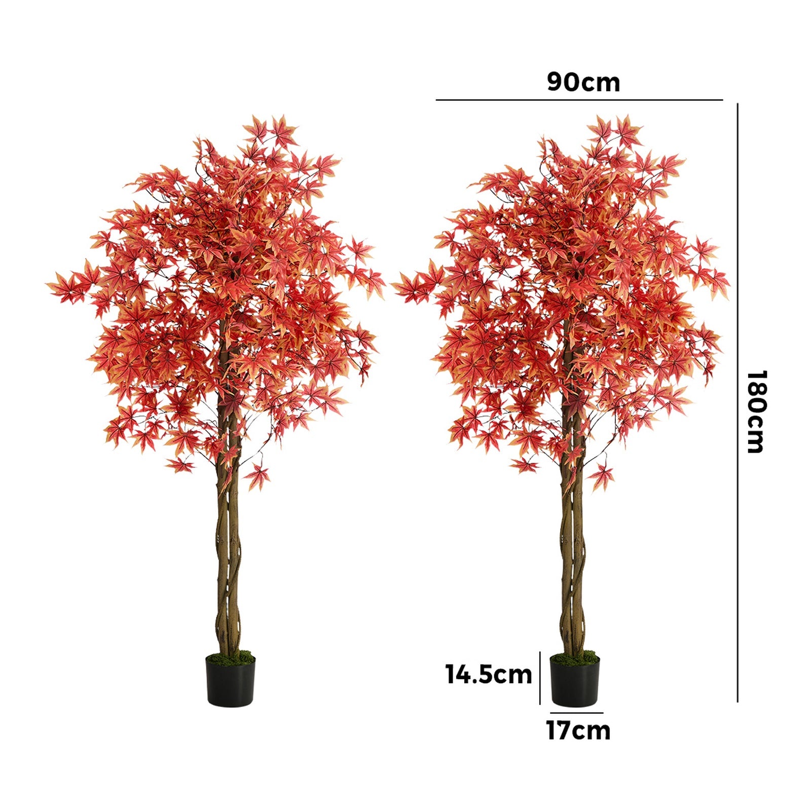 Livsip 2 Pack Artificial Red Maple Tree 180cm Potted Faux Plant Home Decor