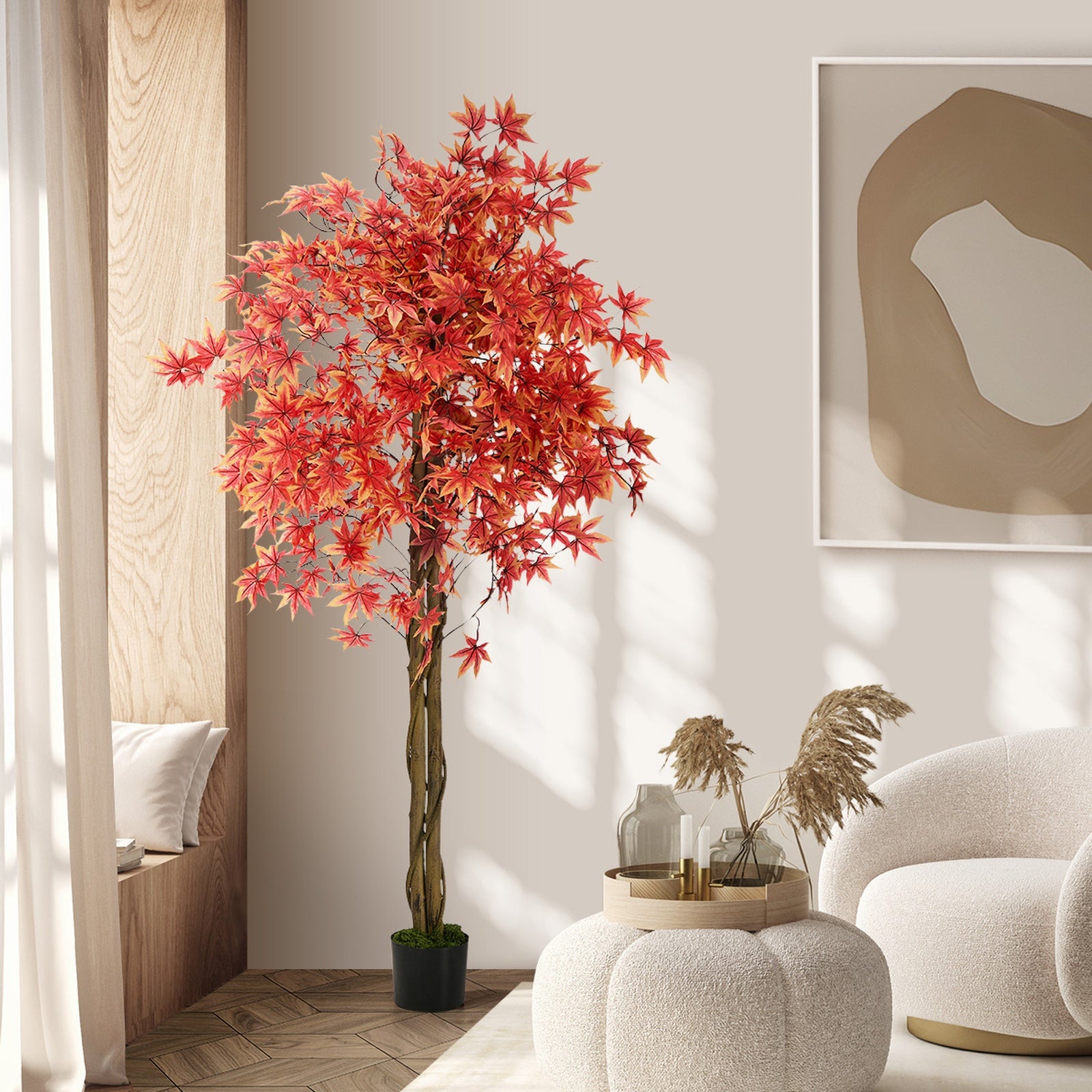 Livsip 180cm Artificial Red Maple Tree Realistic Potted Faux Plant Home Decor