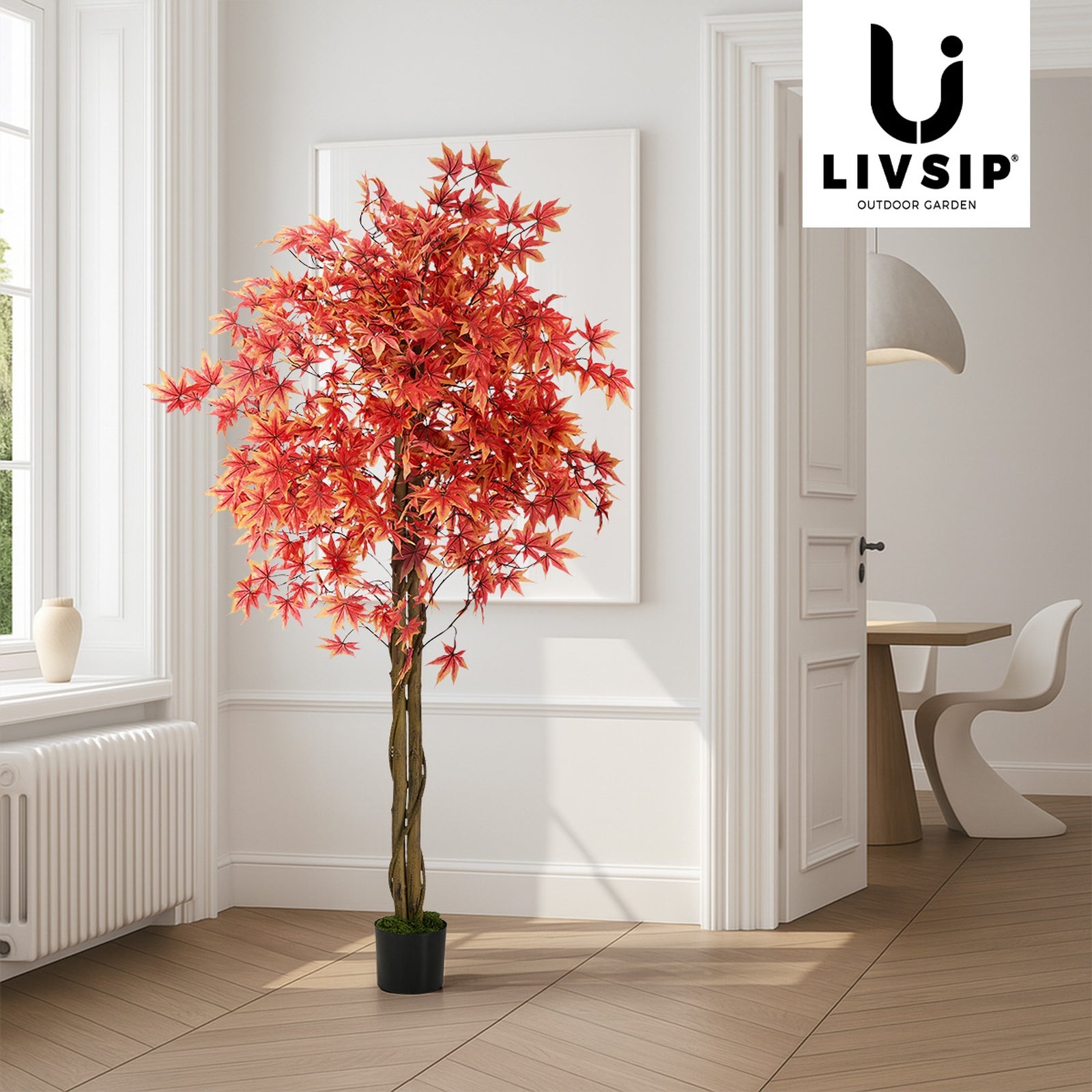 Livsip 180cm Artificial Red Maple Tree Realistic Potted Faux Plant Home Decor