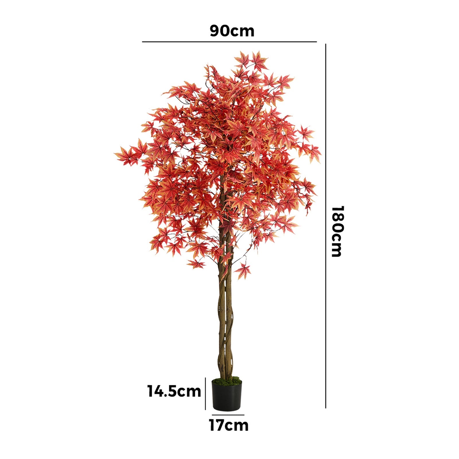 Livsip 180cm Artificial Red Maple Tree Realistic Potted Faux Plant Home Decor