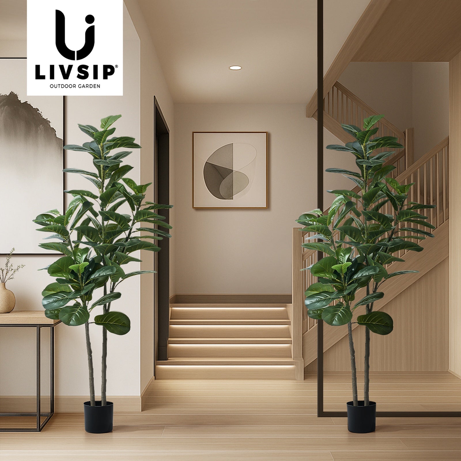 Livsip 2x Artificial Fiddle Leaf Fig Tree Lifelike Faux Plants Home Decor 150cm - Sunyee