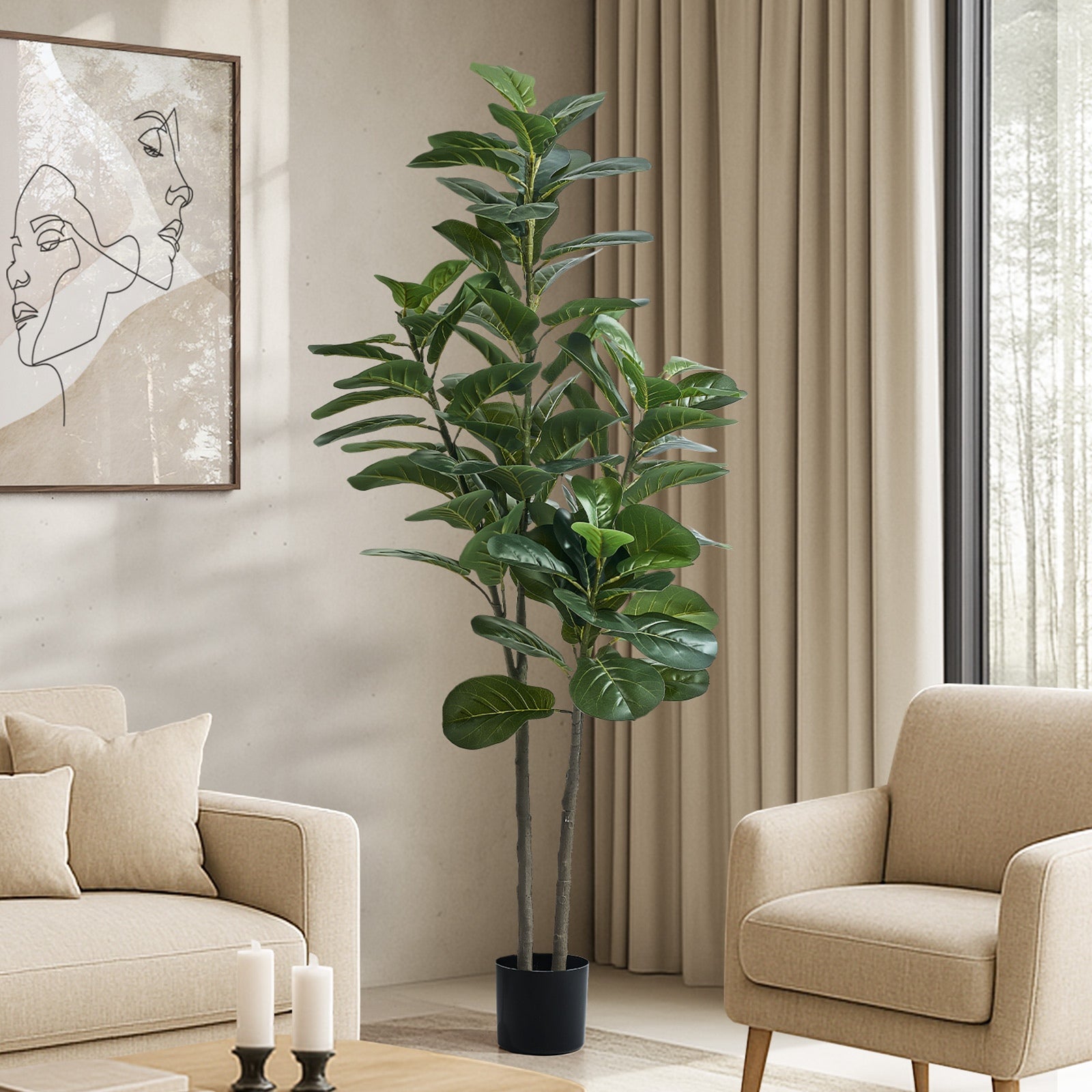 Livsip 150cm Artificial Fiddle Leaf Fig Tree Lifelike Faux Plants Home Decor - Sunyee
