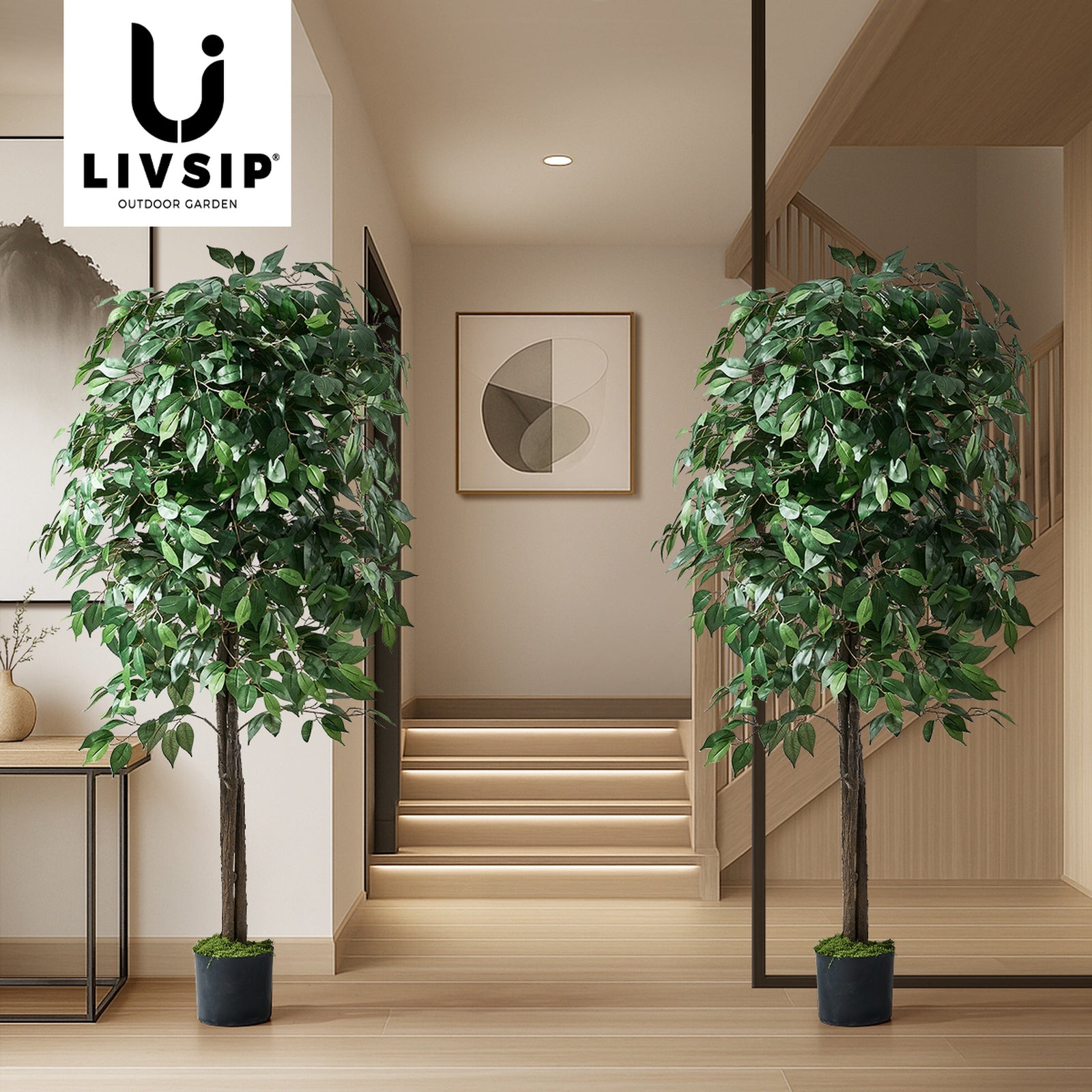 Livsip 2 Pack Artificial Ficus Tree Faux Potted Plants Home Garden Decor 180cm - Sunyee
