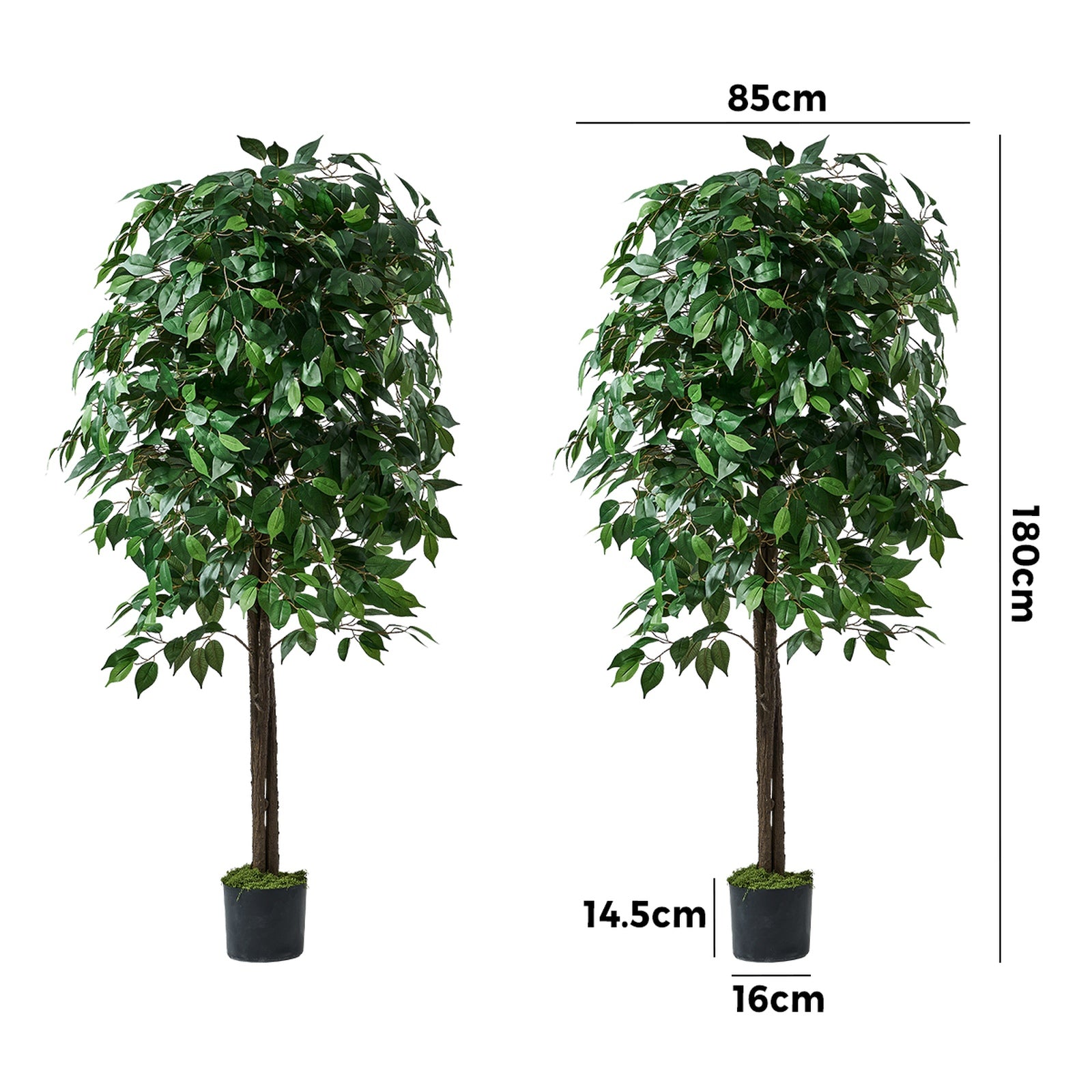 Livsip 2 Pack Artificial Ficus Tree Faux Potted Plants Home Garden Decor 180cm - Sunyee