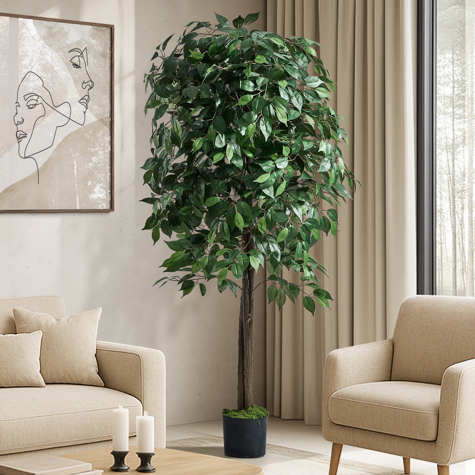 Livsip 180cm Artificial Ficus Tree Lifelike Faux Potted Plants Home Garden Decor - Sunyee