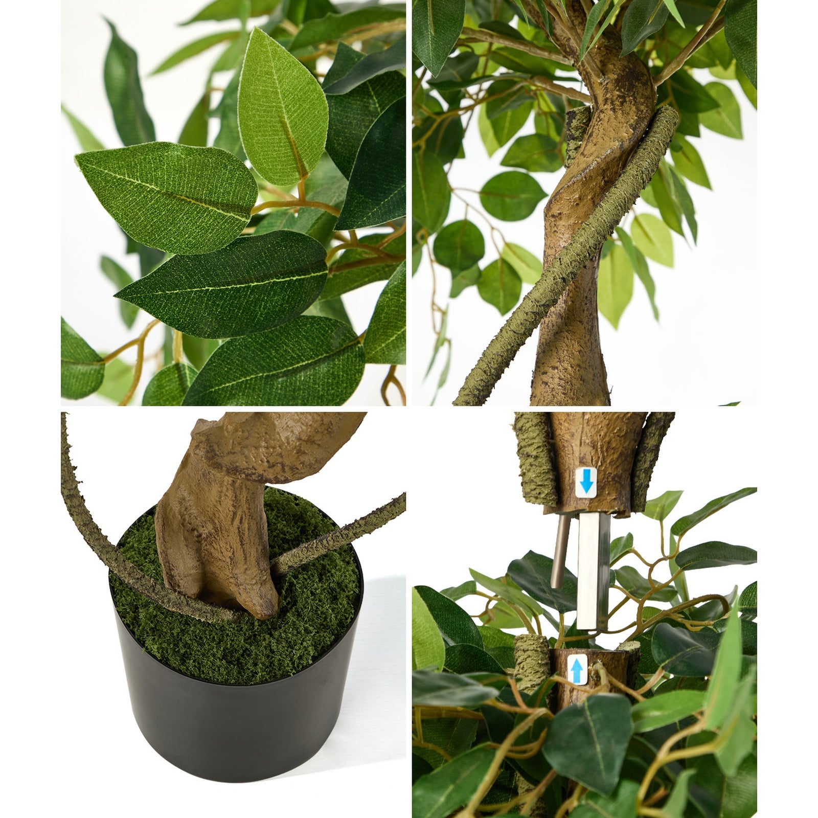Livsip 180cm Artificial Ficus Tree Large Twisted Ficus Faux Potted Plant - Sunyee