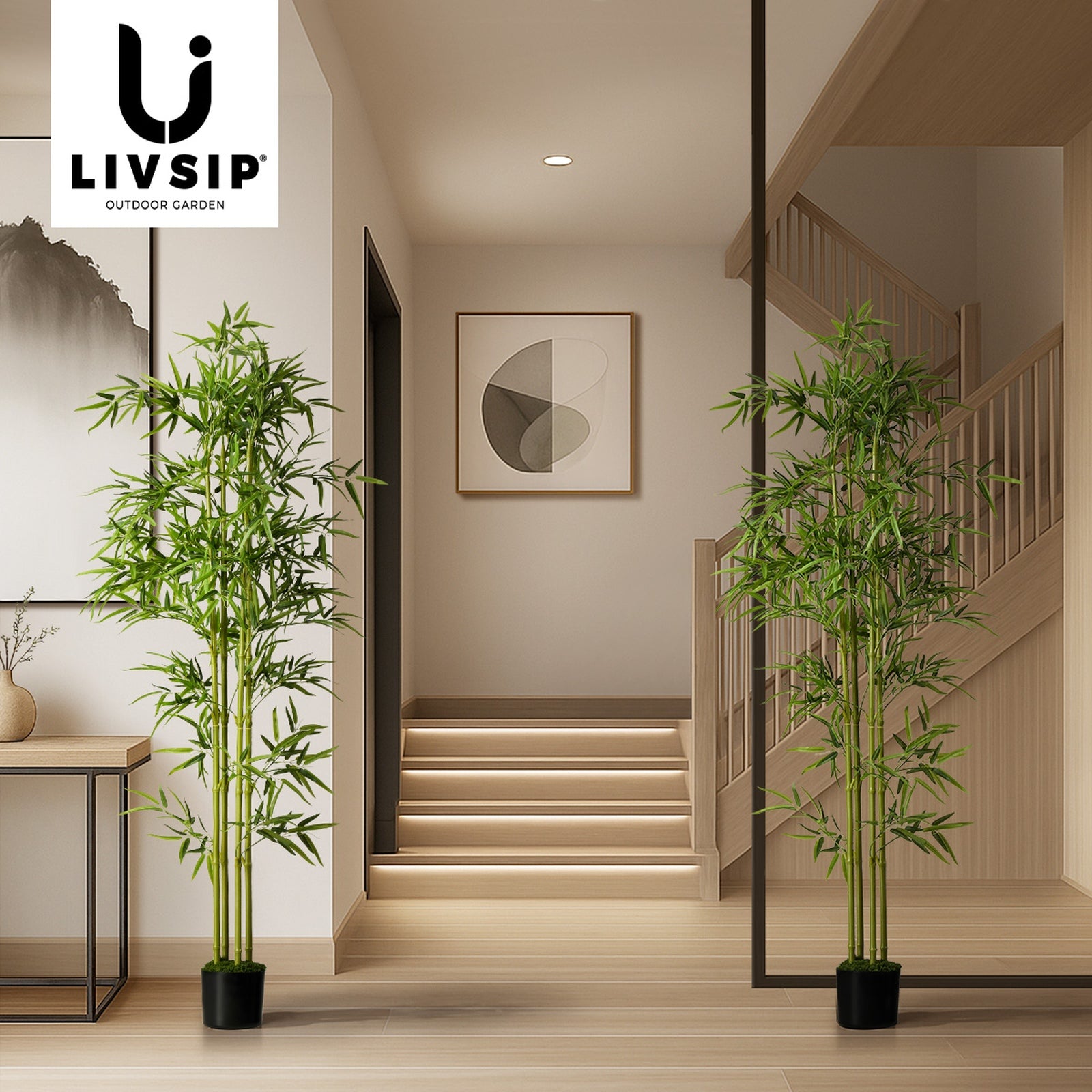 Livsip 2 Pack Artificial Bamboo Tree 150cm Potted Faux Plant Outdoor Home Decor