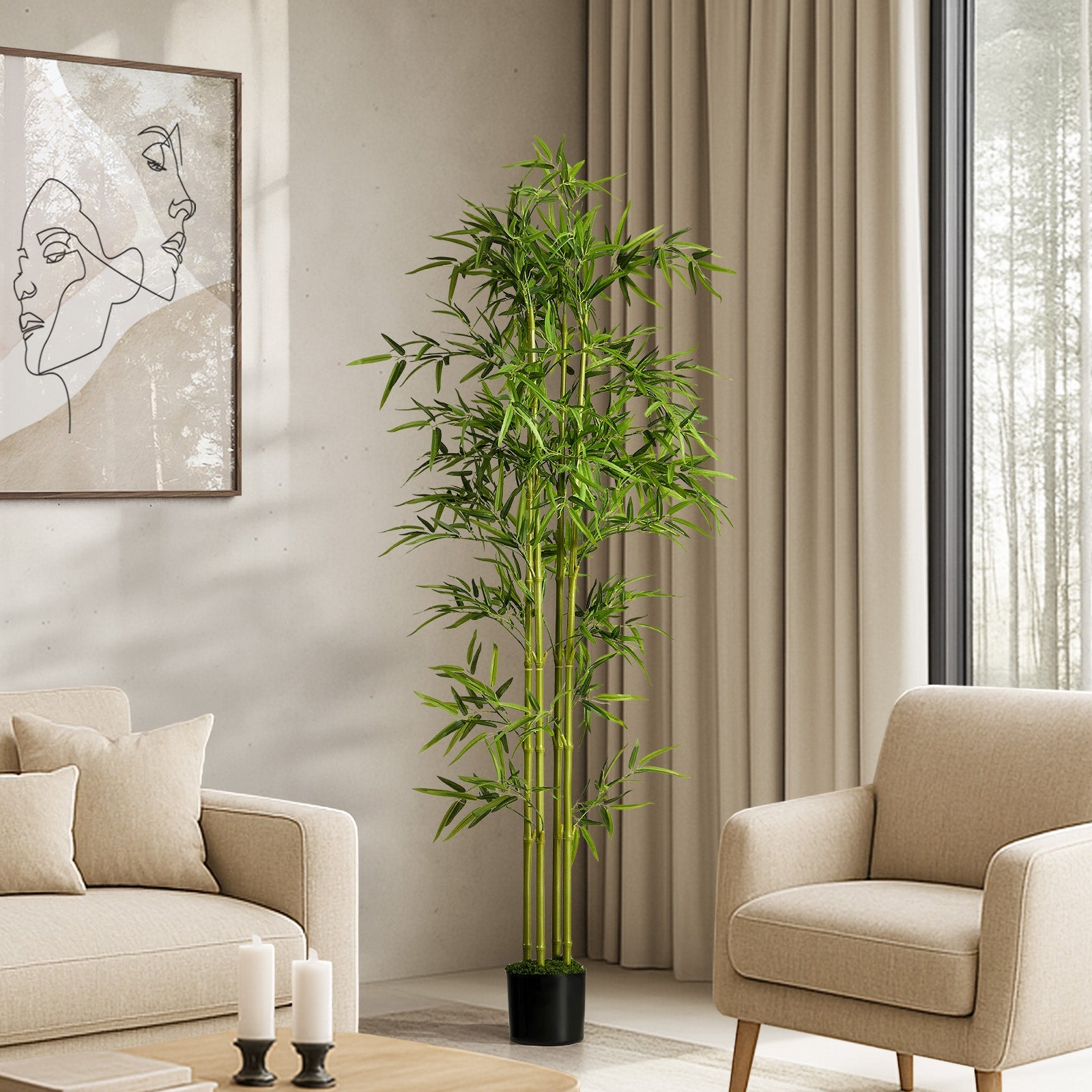 Livsip 150cm Artificial Bamboo Tree Realistic Potted Faux Plant Home Decor