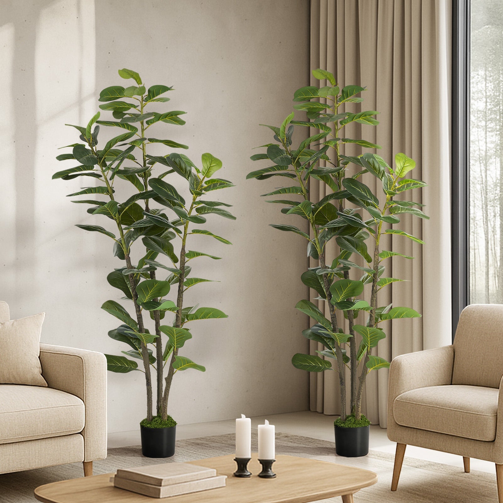 Livsip 2PCS Artificial Fiddle Leaf Fig Tree 150cm Lifelike Faux Potted Plant - Sunyee