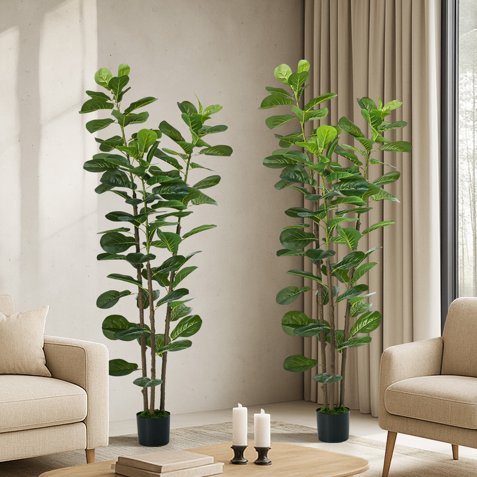 Livsip 2PCS Artificial Fiddle Leaf Fig Tree 180cm Lifelike Faux Potted Plants