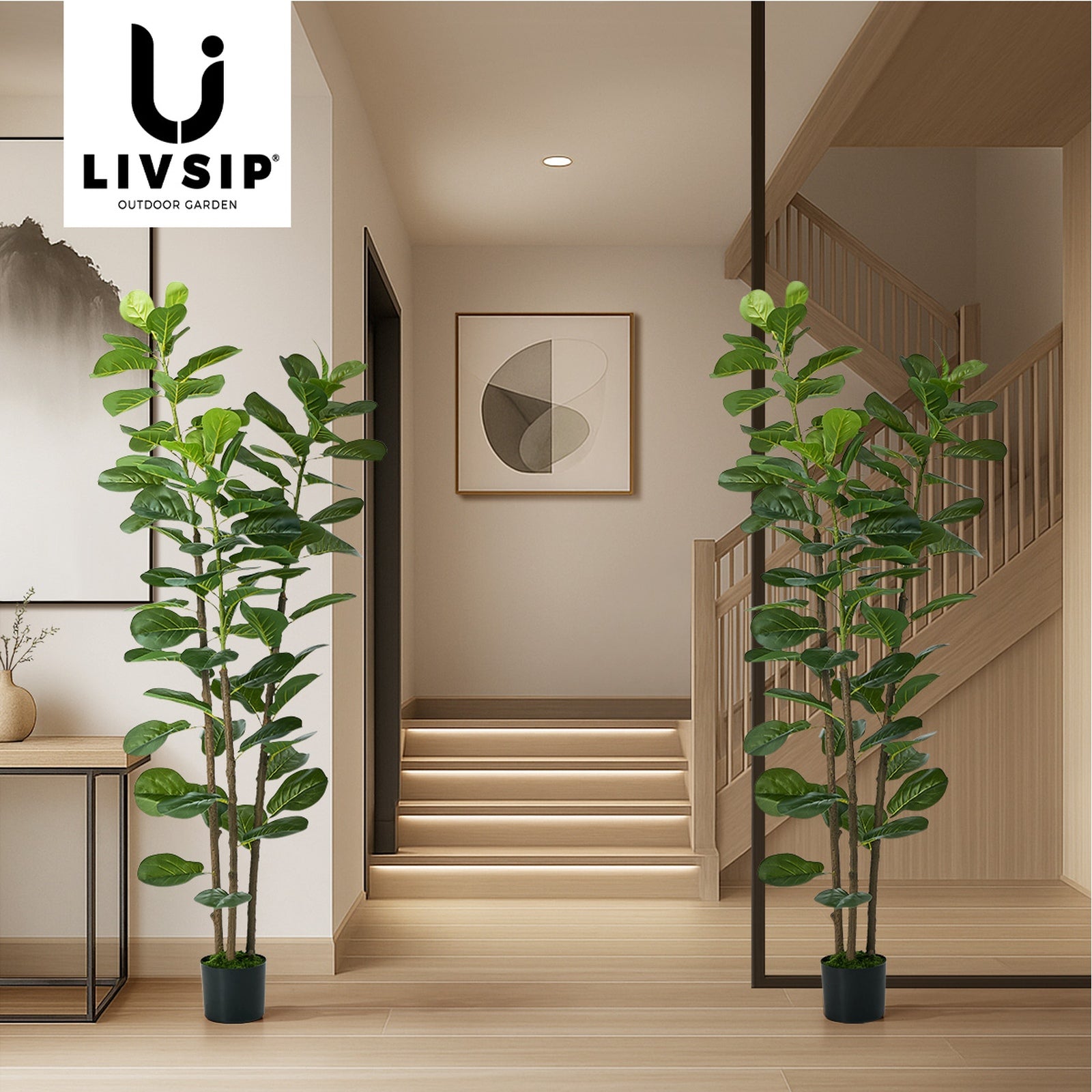 Livsip 2PCS Artificial Fiddle Leaf Fig Tree 180cm Lifelike Faux Potted Plants