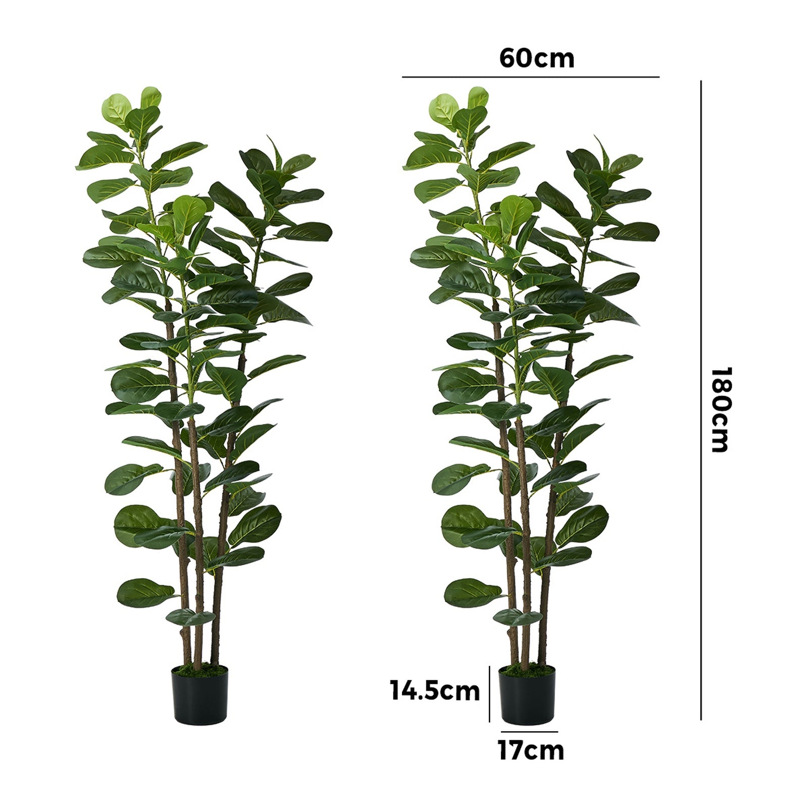 Livsip 2PCS Artificial Fiddle Leaf Fig Tree 180cm Lifelike Faux Potted Plants