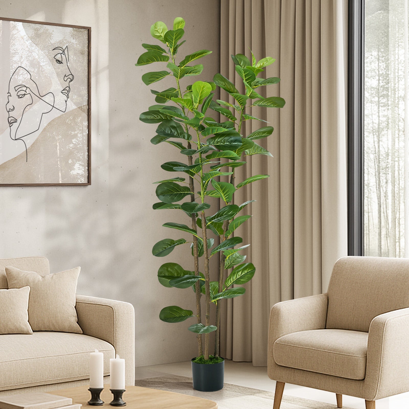 Livsip 180cm Artificial Fiddle Leaf Fig Tree Tall Potted Faux Plant Home Decor
