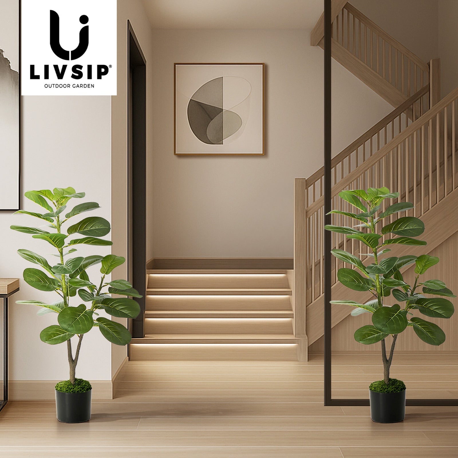 Livsip 2 Pack 95cm Artificial Fiddle Leaf Fig Tree Potted Faux Plant Home Decor