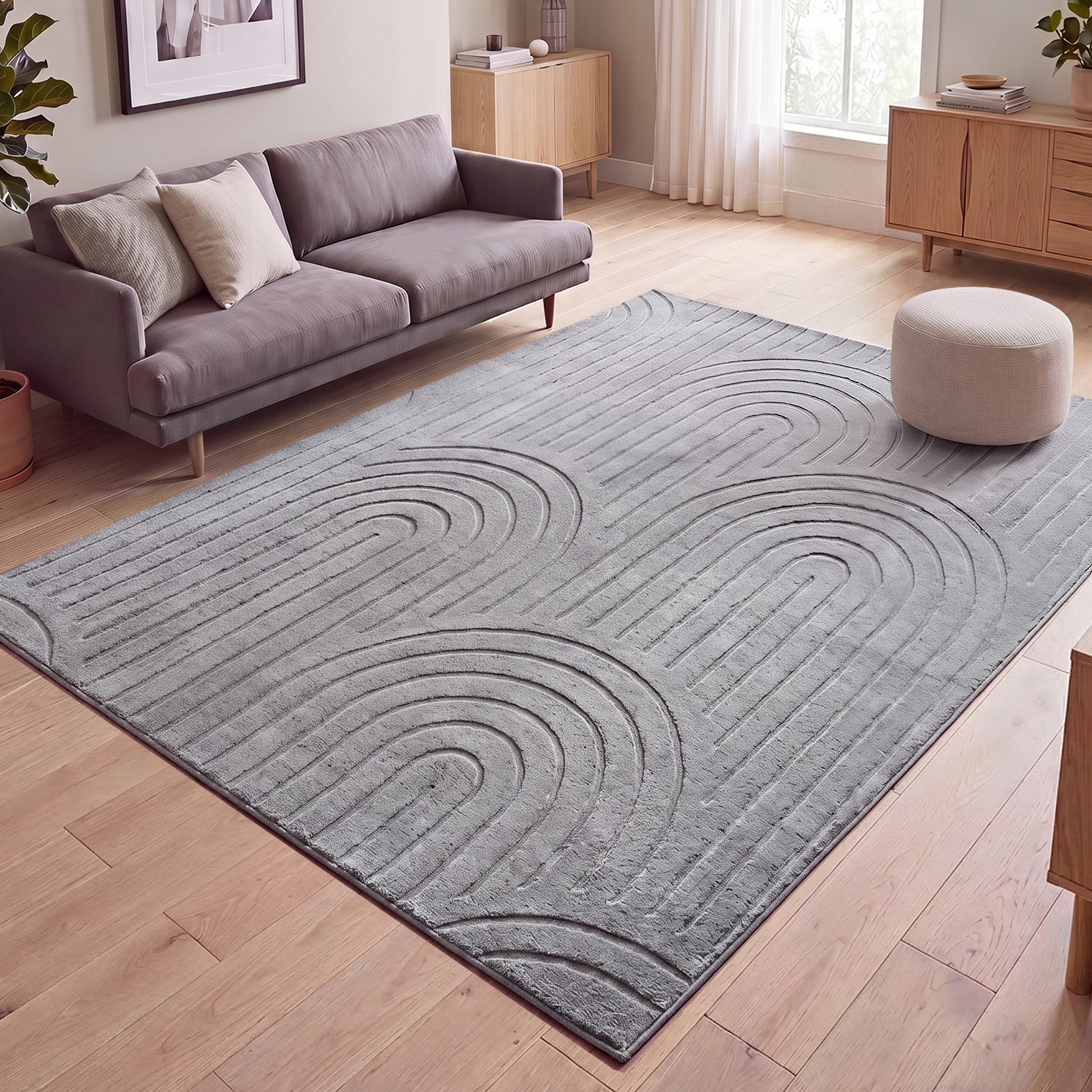 Oikiture Geometric Arch Jacquard Area Rug Modern Floor Carpet 200X290cm Grey