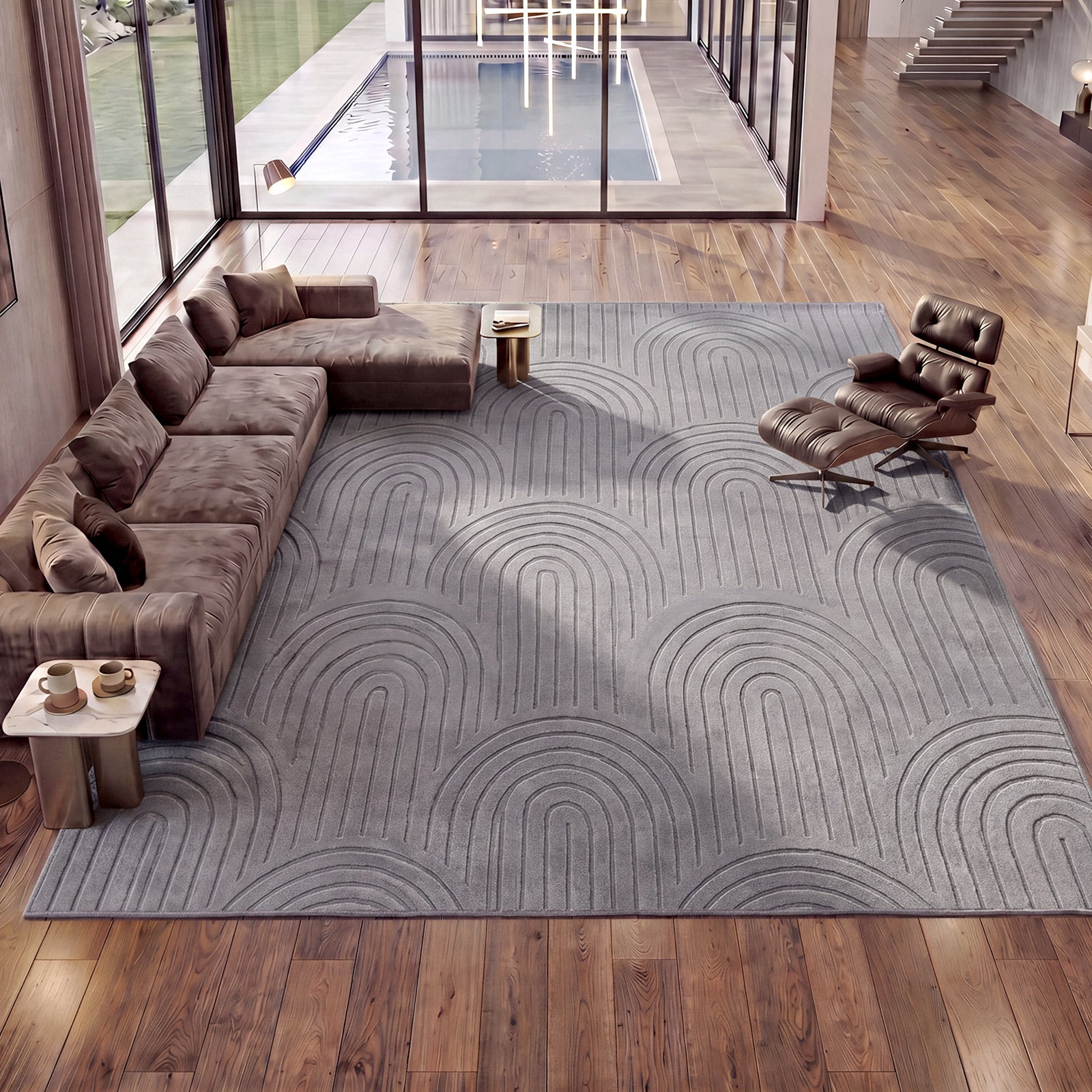 Oikiture Geometric Arch Jacquard Area Rug Modern Floor Carpet 240X340cm Grey