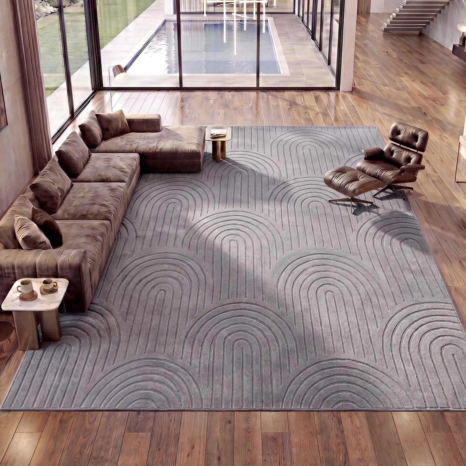 Oikiture Geometric Arch Jacquard Area Rug Modern Floor Carpet 280X380cm Grey