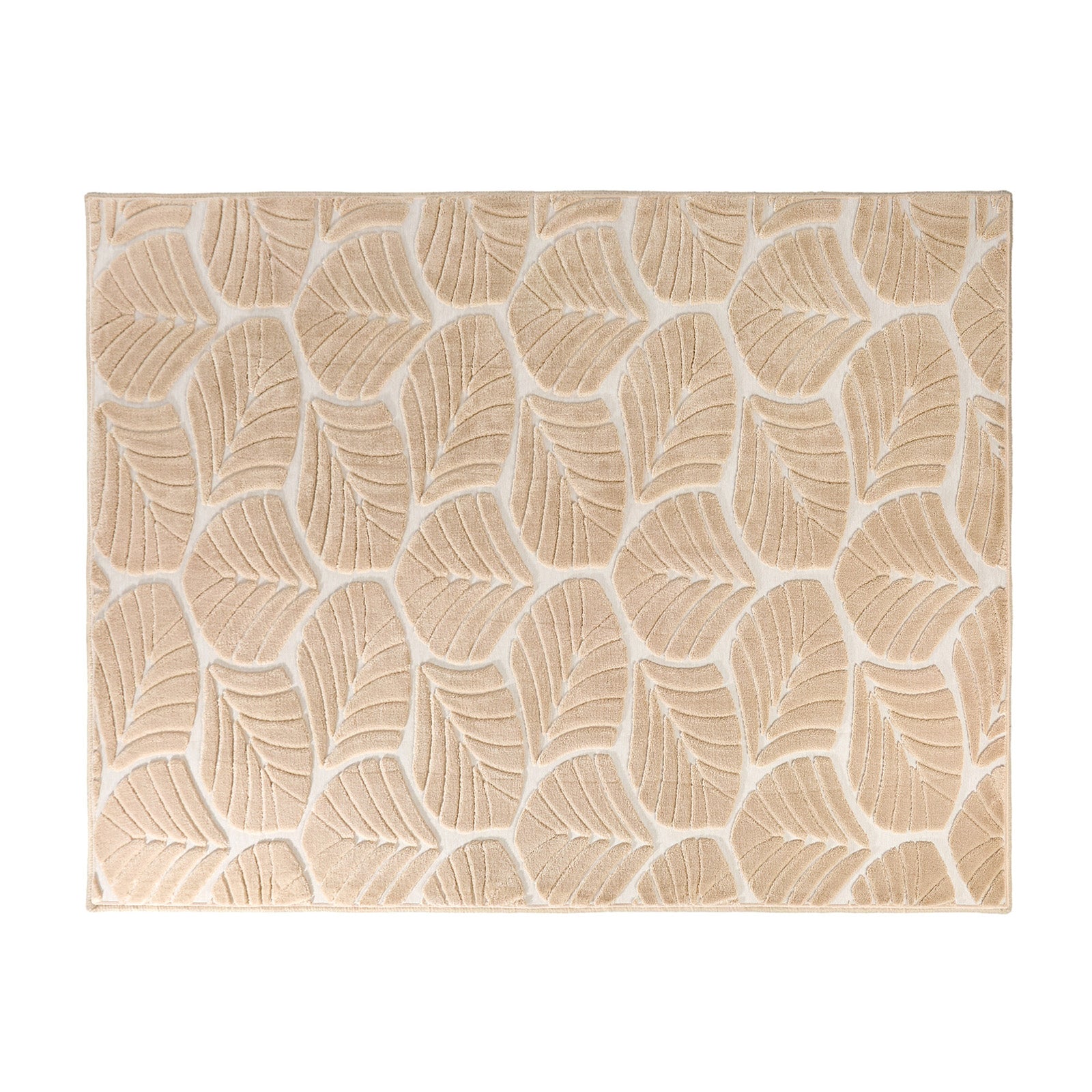 Oikiture Embossed Leaf Area Rug Jacquard Texture Floor Carpet 160X230cm Beige