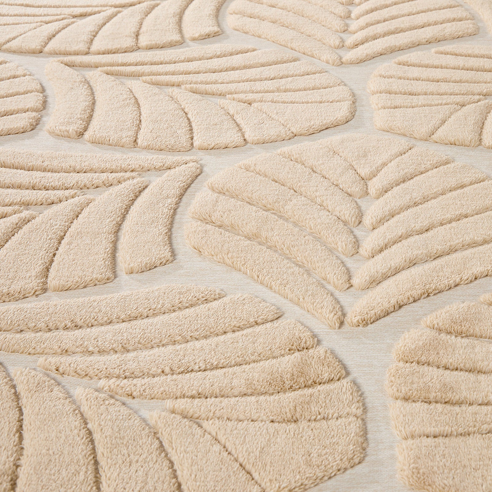 Oikiture Embossed Leaf Area Rug Jacquard Texture Floor Carpet 160X230cm Beige