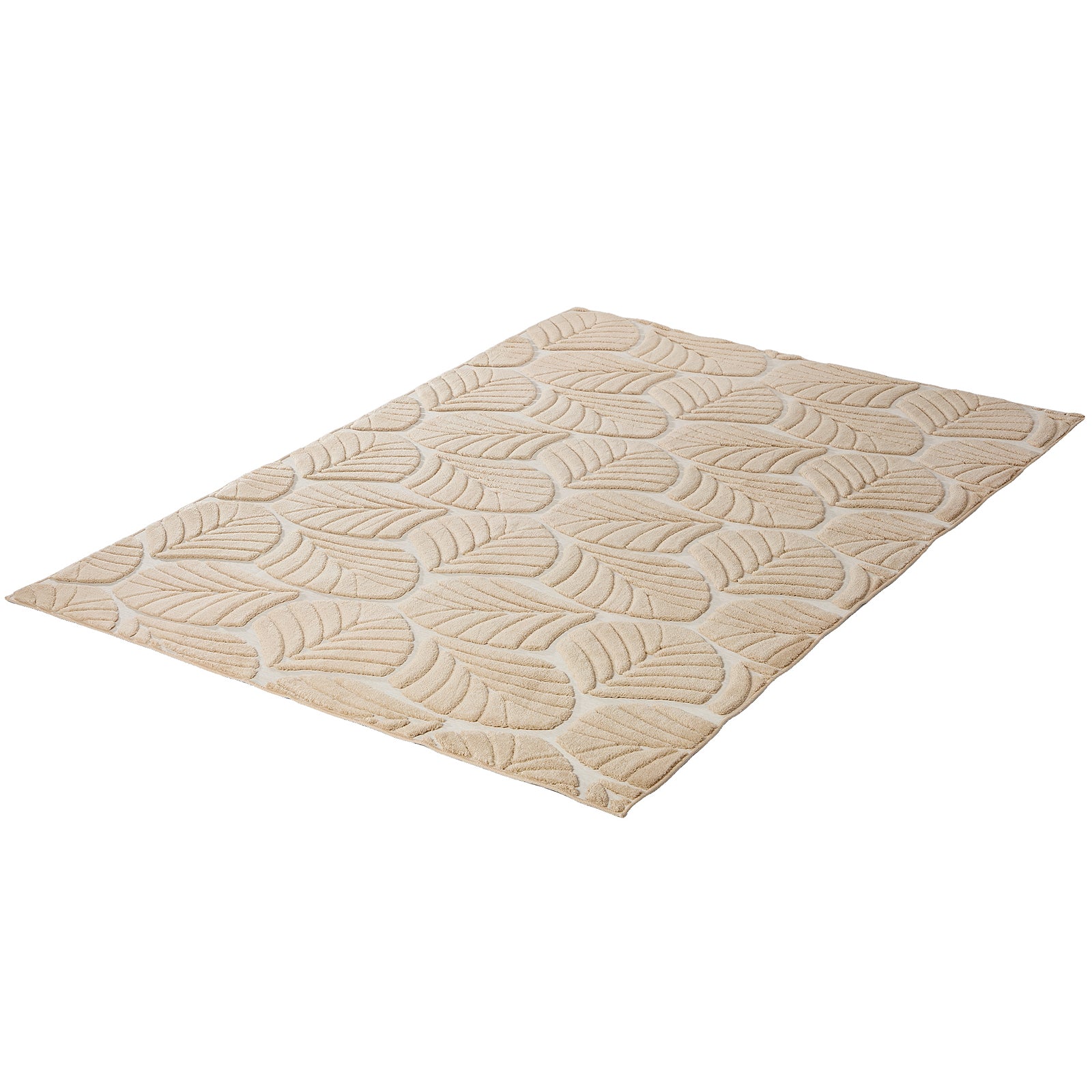 Oikiture Embossed Leaf Area Rug Jacquard Texture Floor Carpet 240X340cm Beige