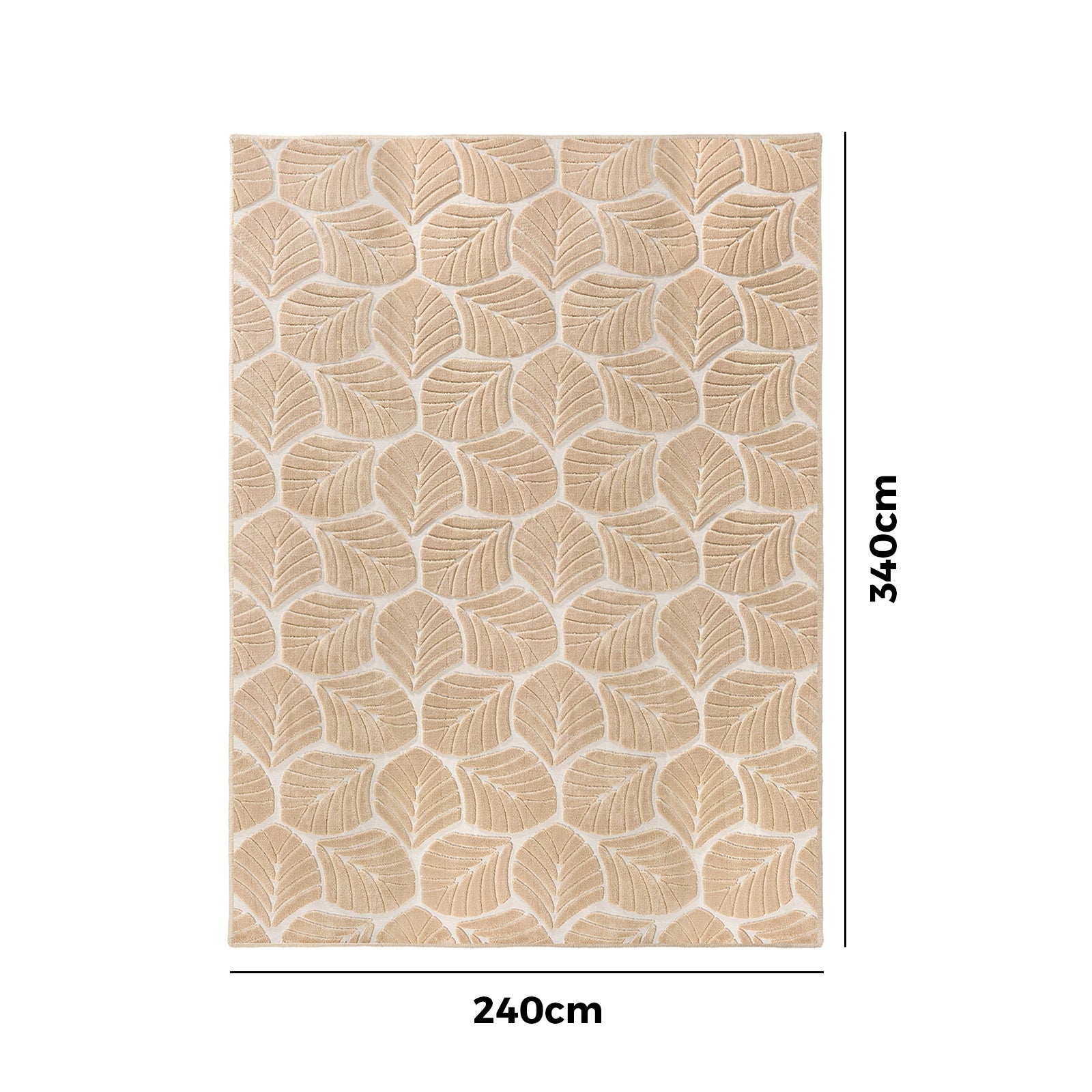 Oikiture Embossed Leaf Area Rug Jacquard Texture Floor Carpet 240X340cm Beige