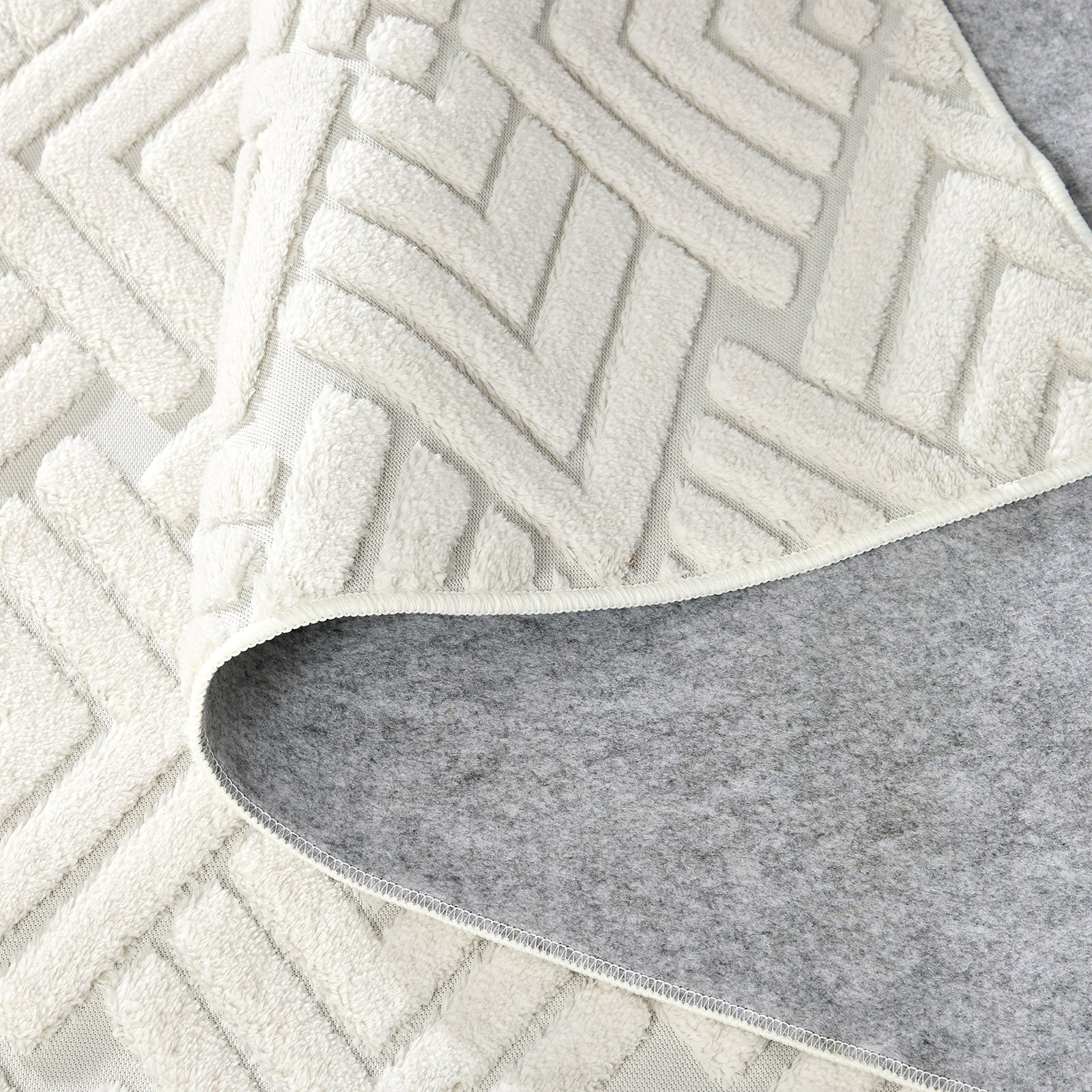 Oikiture Jacquard Area Rug Geometric Texture Floor Carpet 200X290cm Ivory Cream