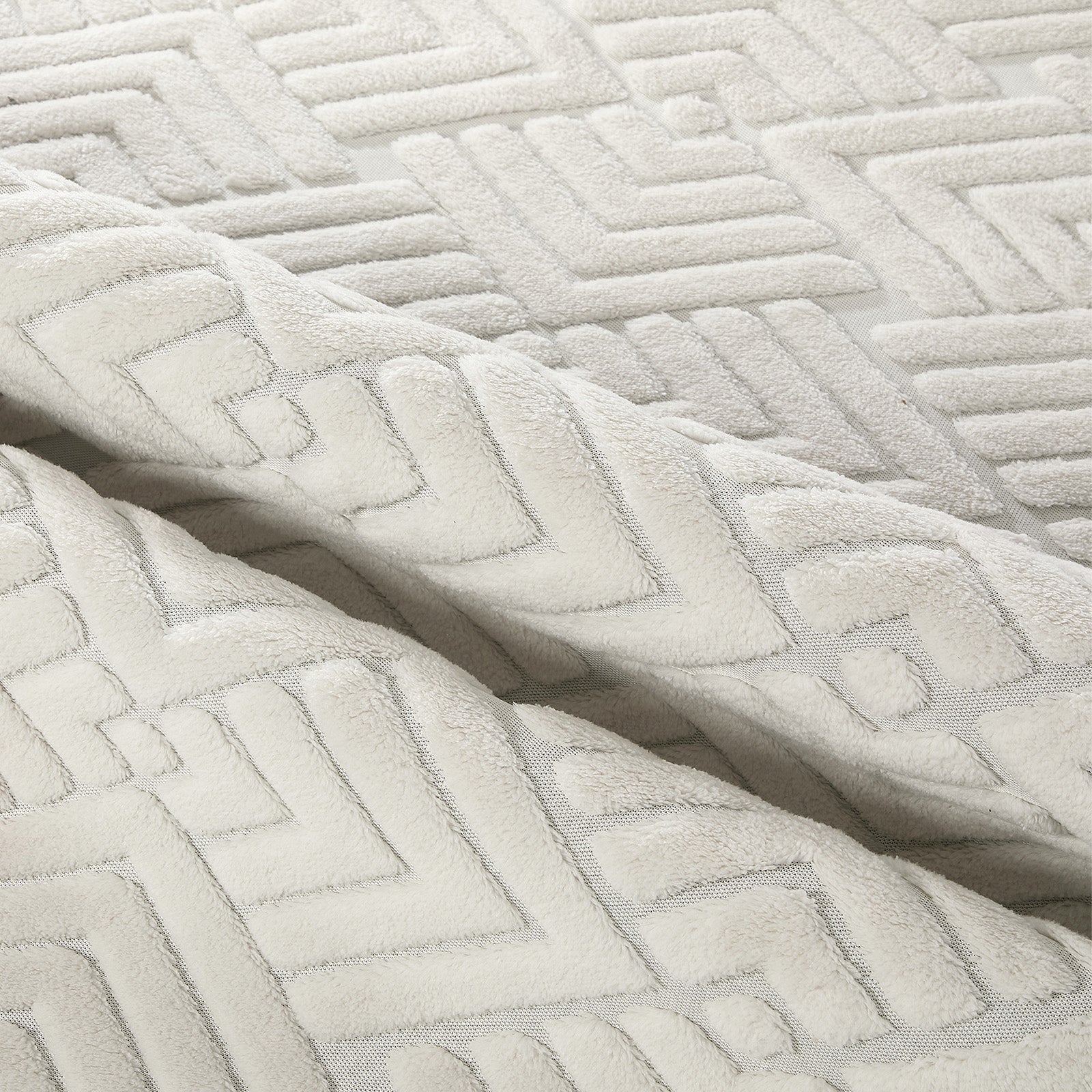 Oikiture Jacquard Area Rug Geometric Texture Floor Carpet 200X290cm Ivory Cream