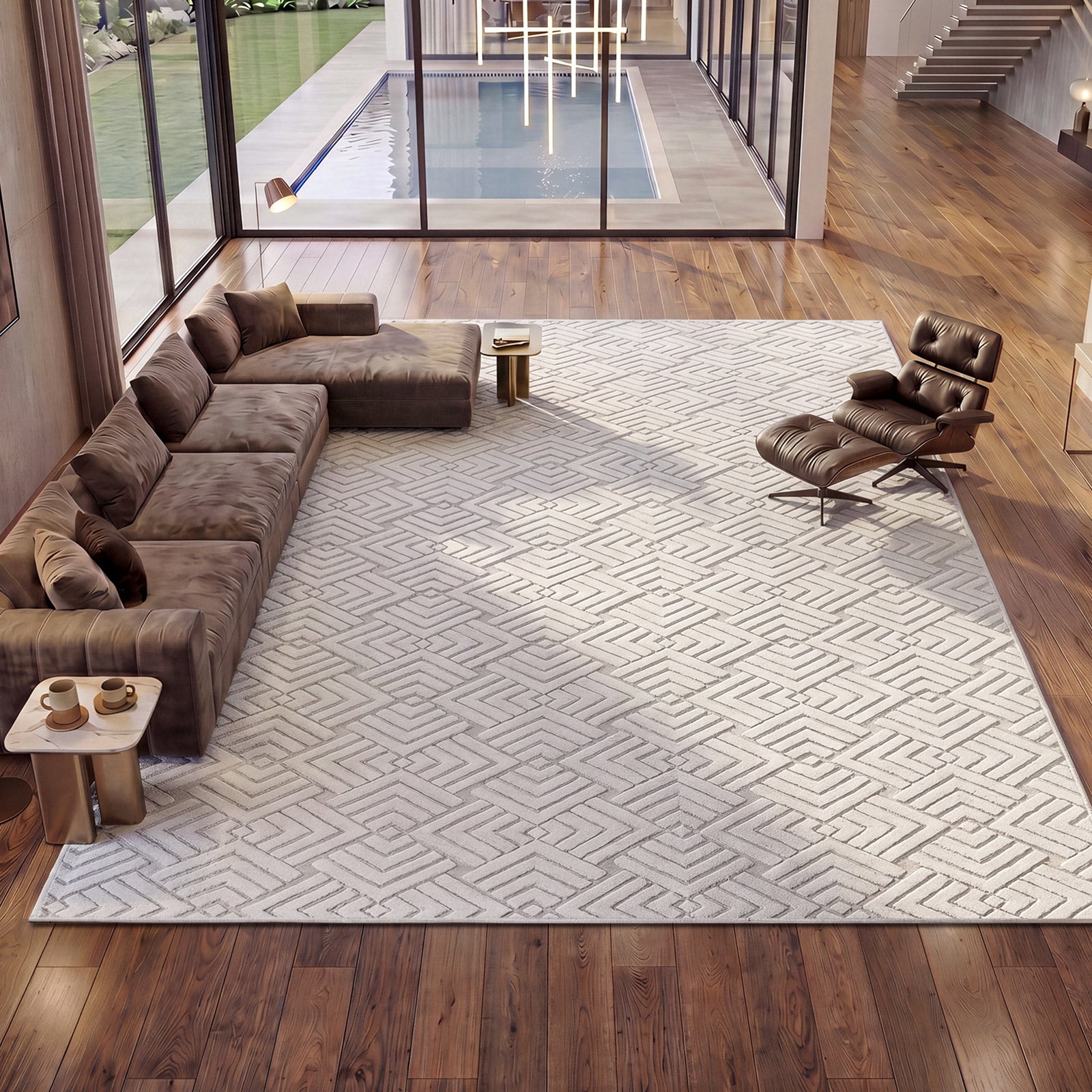 Oikiture Jacquard Area Rug Geometric Texture Floor Carpet 240X340cm Ivory Cream