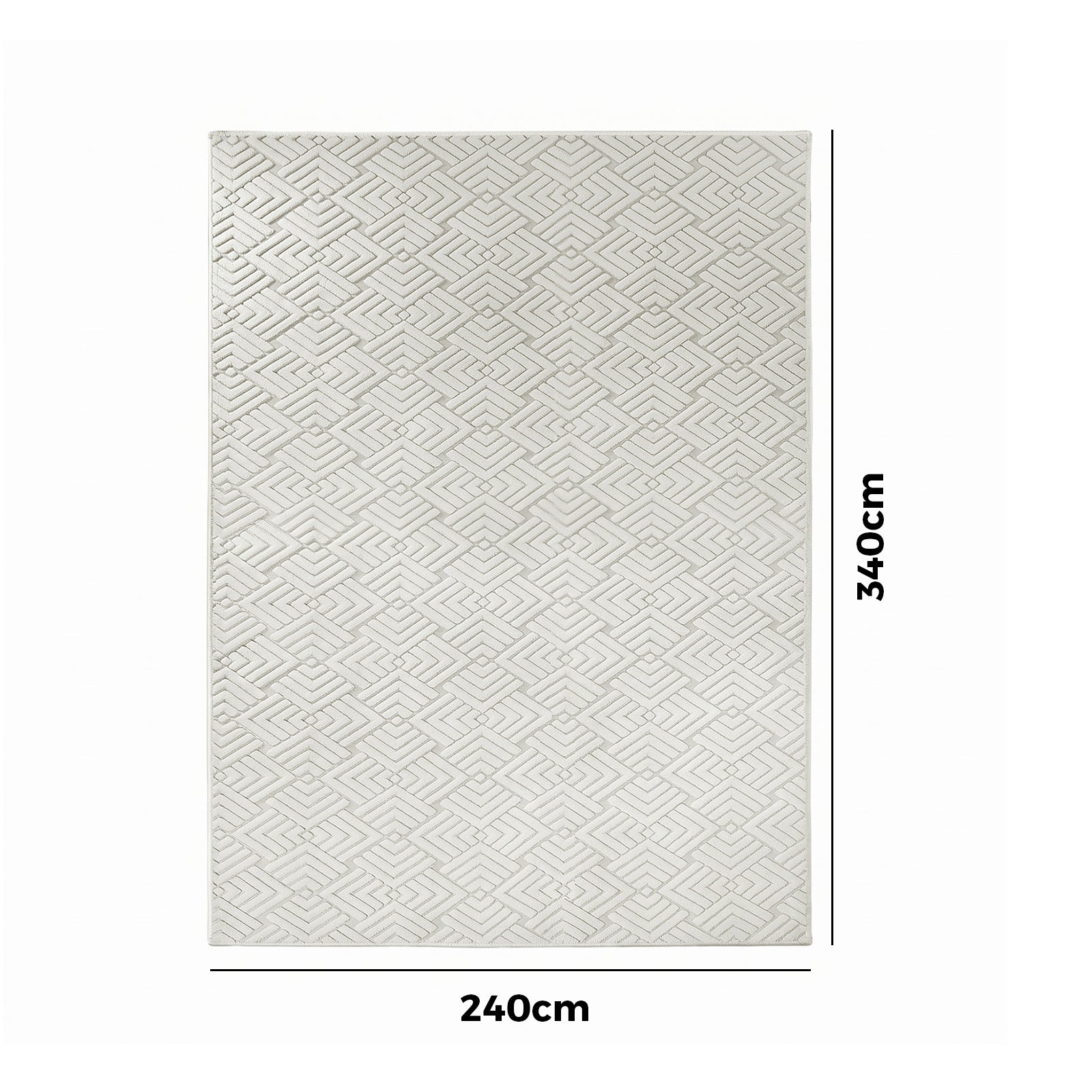Oikiture Jacquard Area Rug Geometric Texture Floor Carpet 240X340cm Ivory Cream