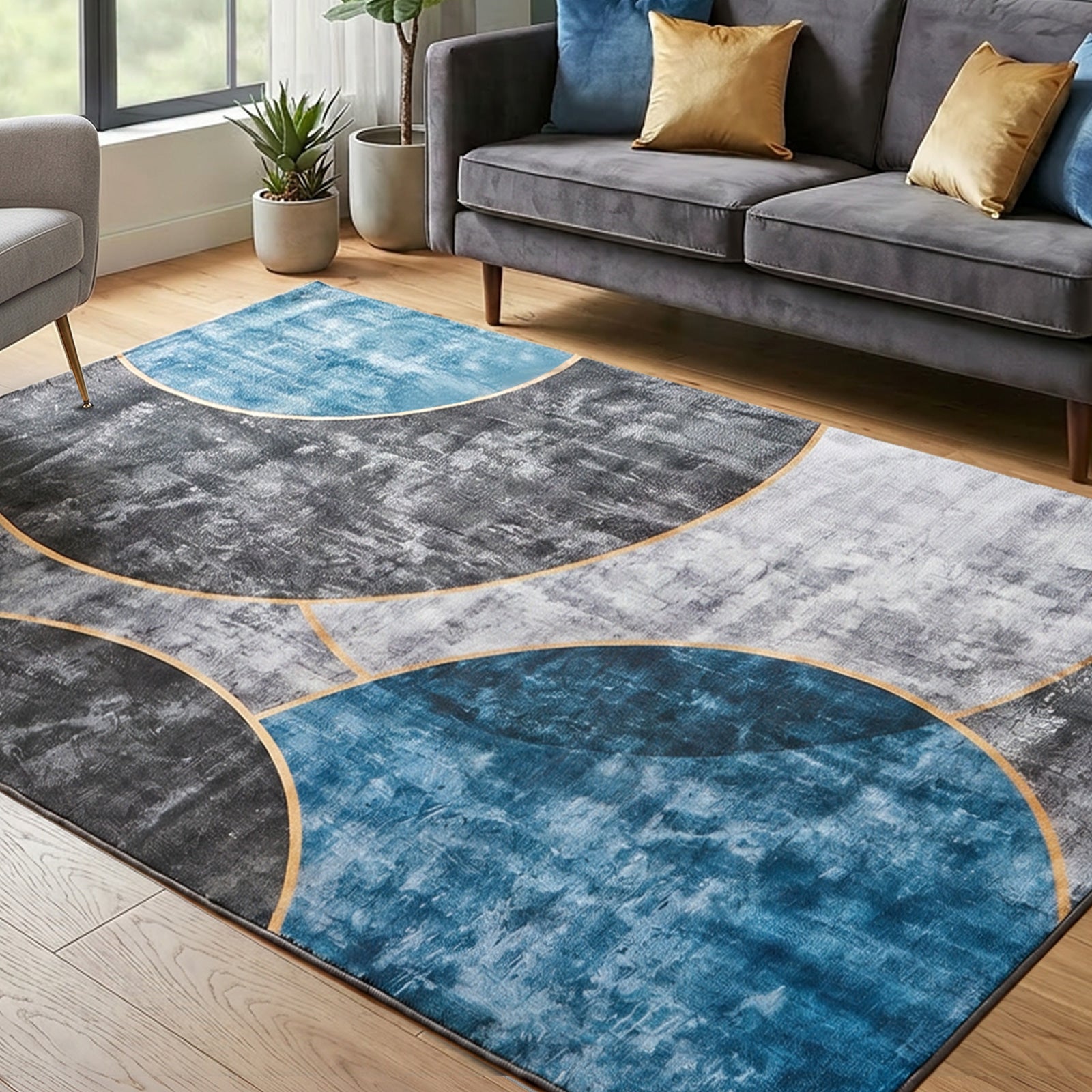 Oikiture Abstract Geometric Area Rug Washable Low Pile Carpet Decor 200X290cm
