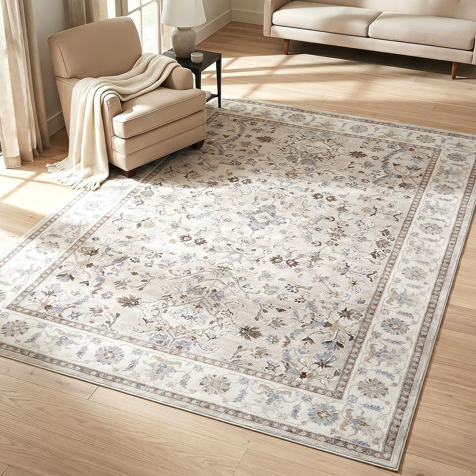 Oikiture Vintage Oriental Floral Area Rug Washable Low Pile Carpet 160X230cm