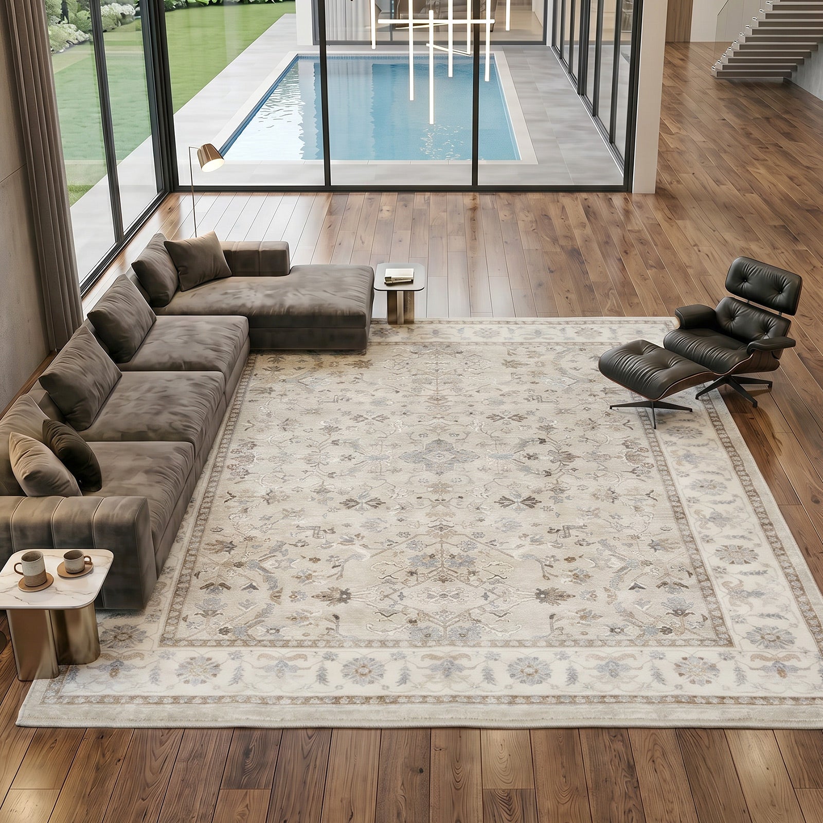 Oikiture Vintage Oriental Floral Area Rug Washable Low Pile Carpet 240X340cm